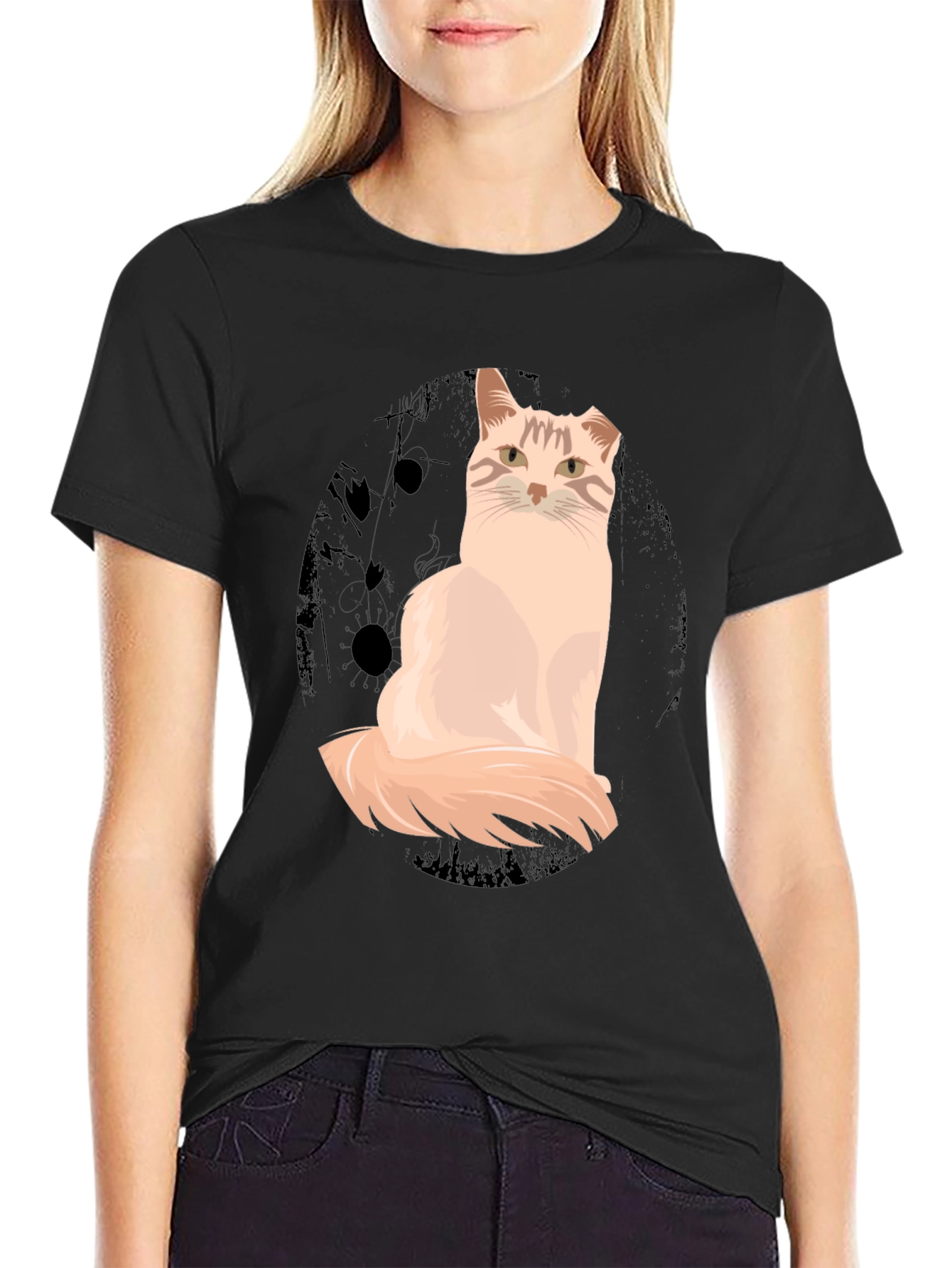 Cat Graphic T-Shirt - Unisex Black Cotton Tee
