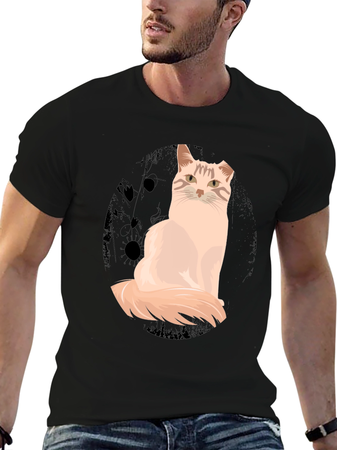 Cat Graphic T-Shirt - Unisex Black Cotton Tee