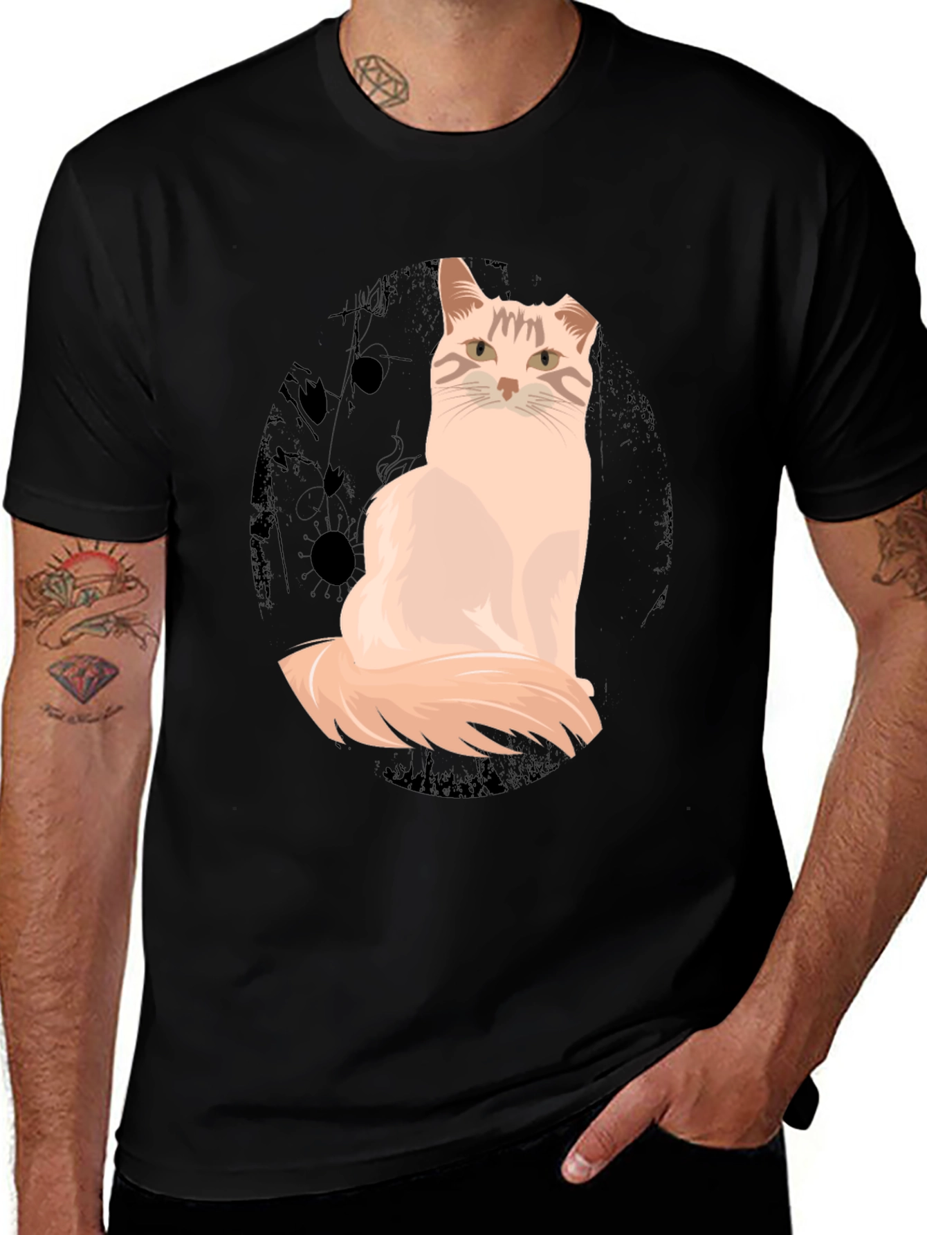 Cat Graphic T-Shirt - Unisex Black Cotton Tee