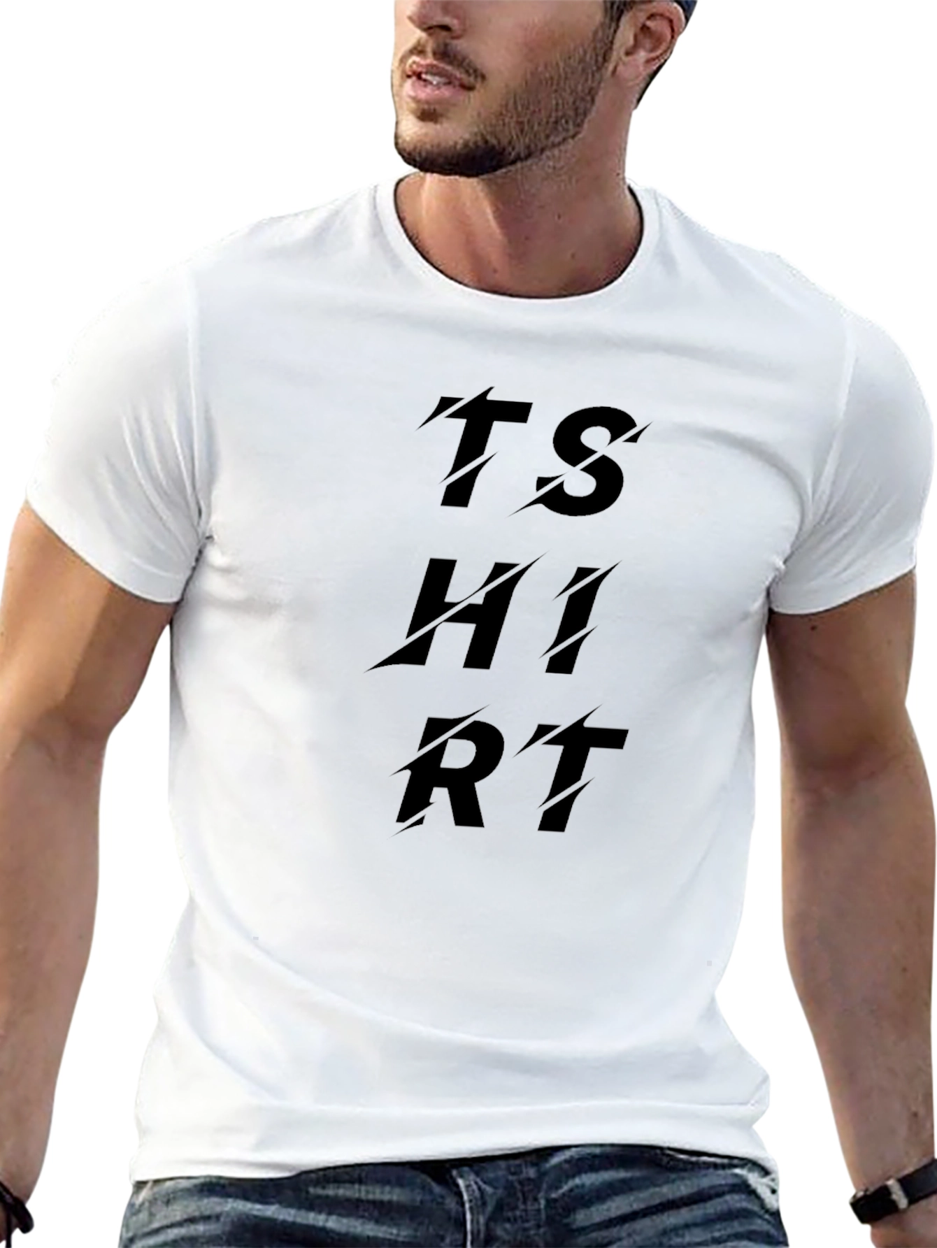 Black T-Shirt with Sliced T-SHIRT Text Design