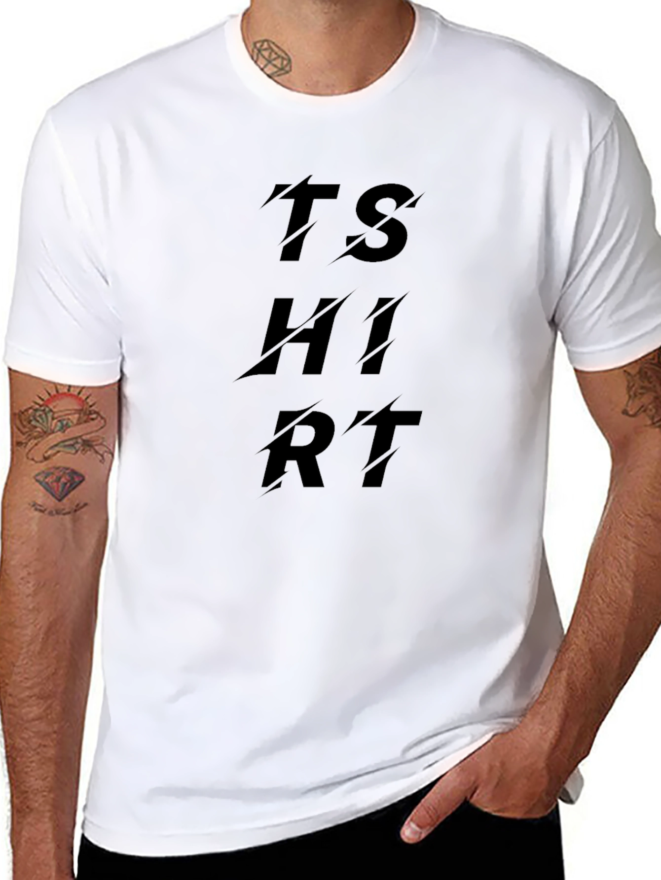 Black T-Shirt with Sliced T-SHIRT Text Design