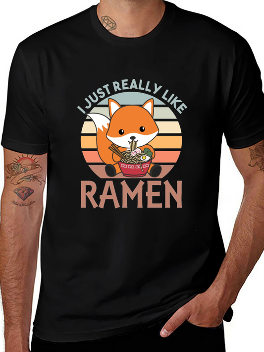 Ramen Loving Fox Graphic T-Shirt - Cute Foodie Tee