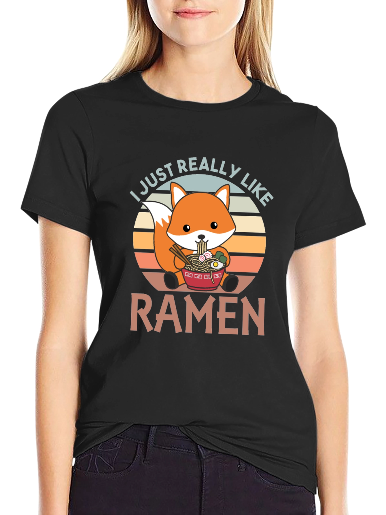 Ramen Loving Fox Graphic T-Shirt - Cute Foodie Tee
