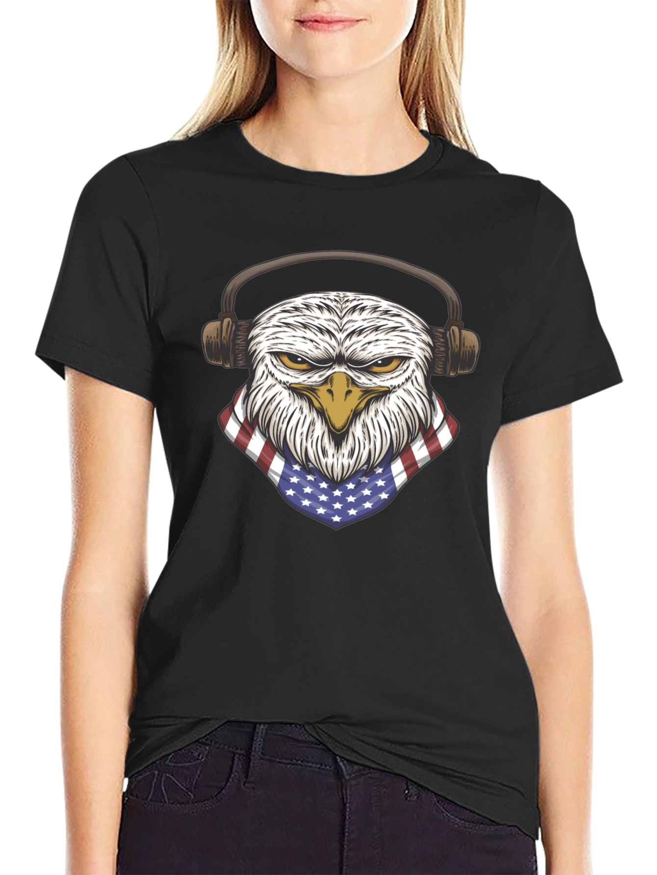 Patriotic Eagle with Headphones Graphic T-Shirt