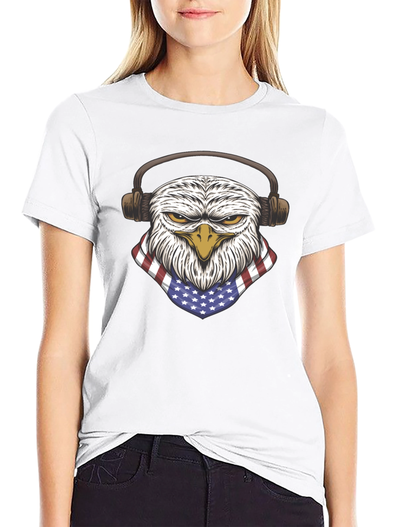 Patriotic Eagle with Headphones Graphic T-Shirt