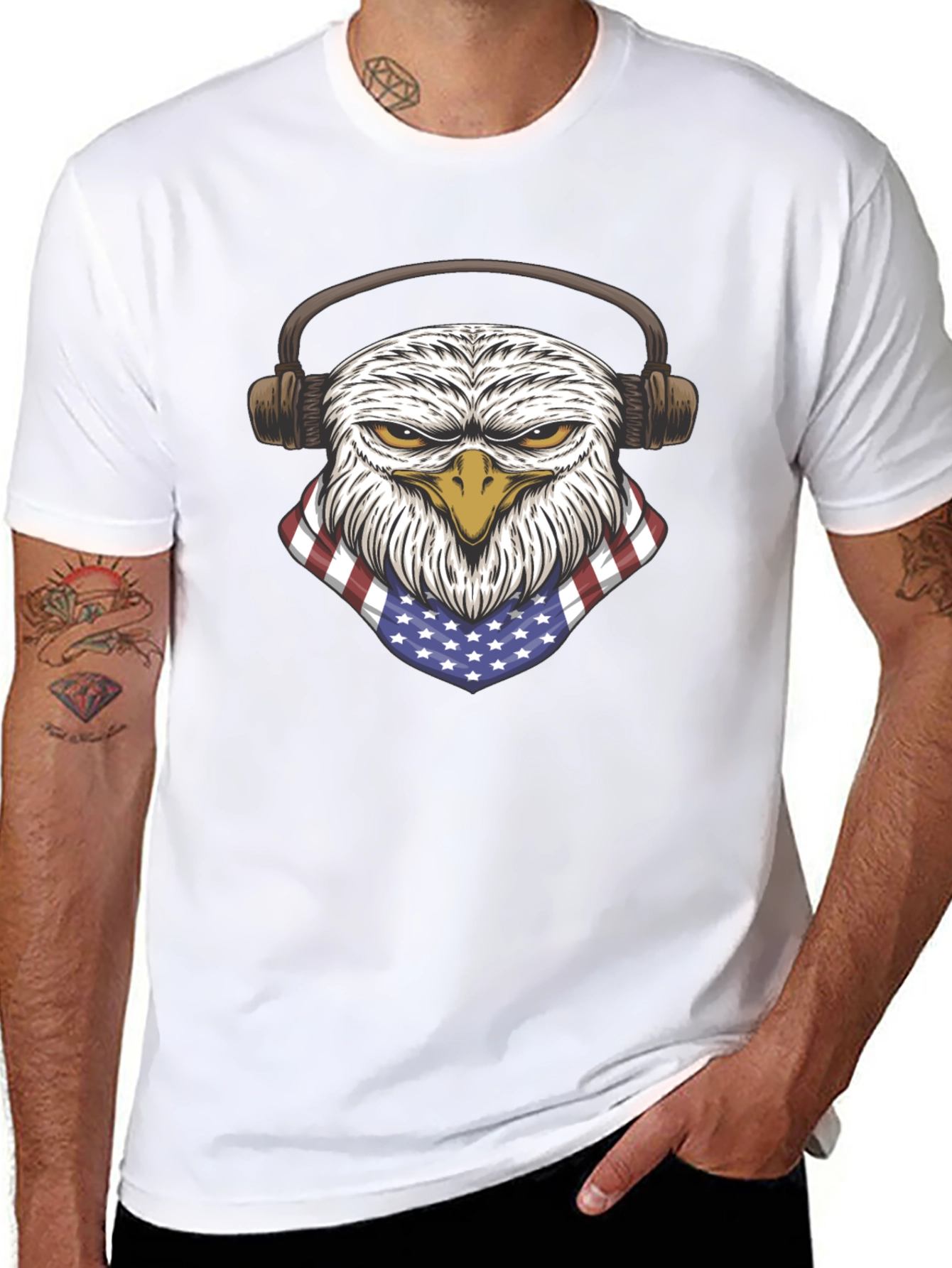 Patriotic Eagle with Headphones Graphic T-Shirt