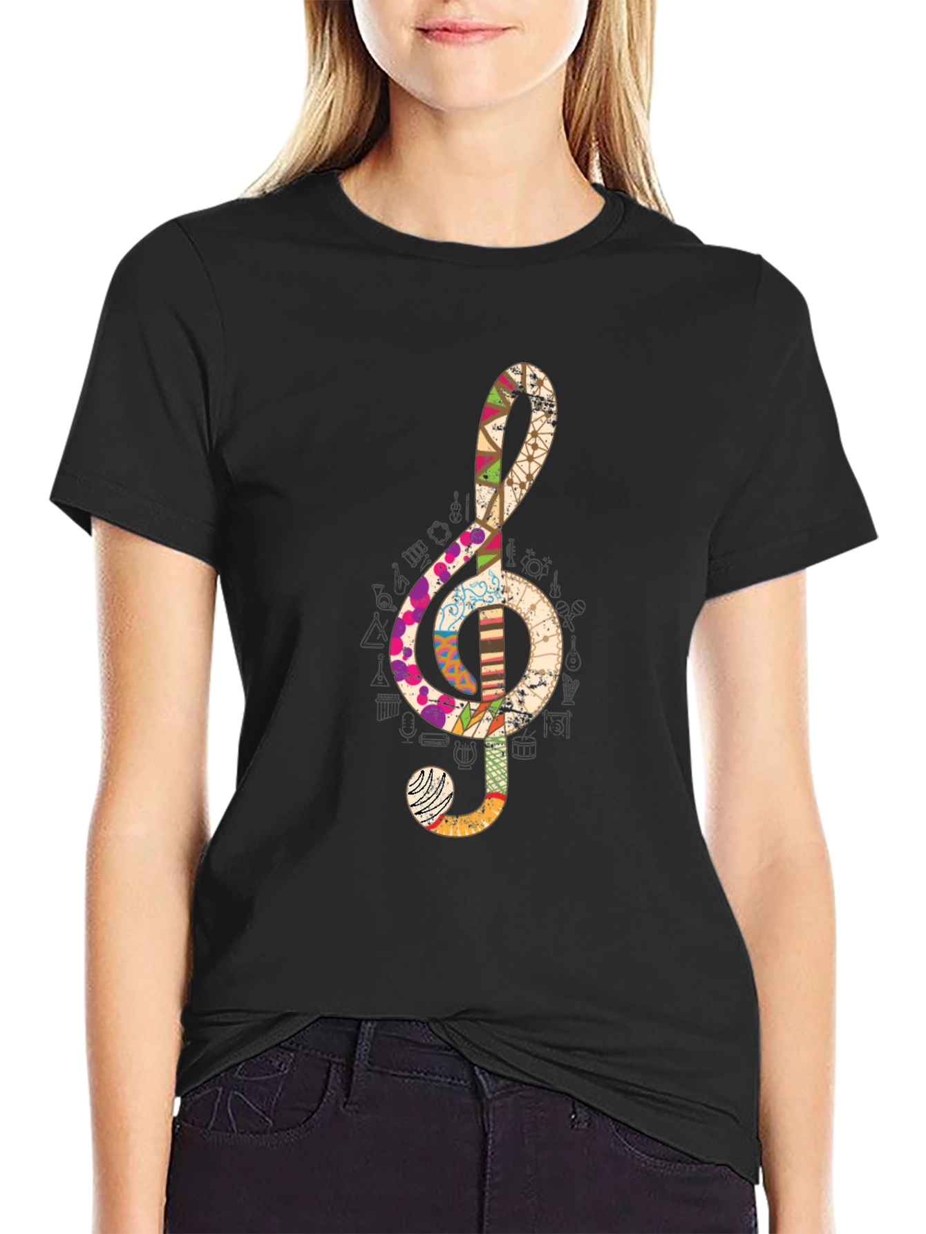 Treble Clef Graphic T-Shirt - Black