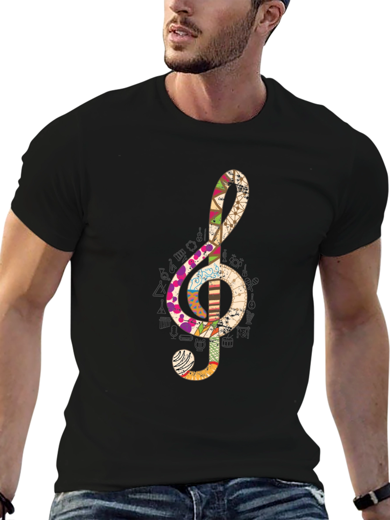 Treble Clef Graphic T-Shirt - Black