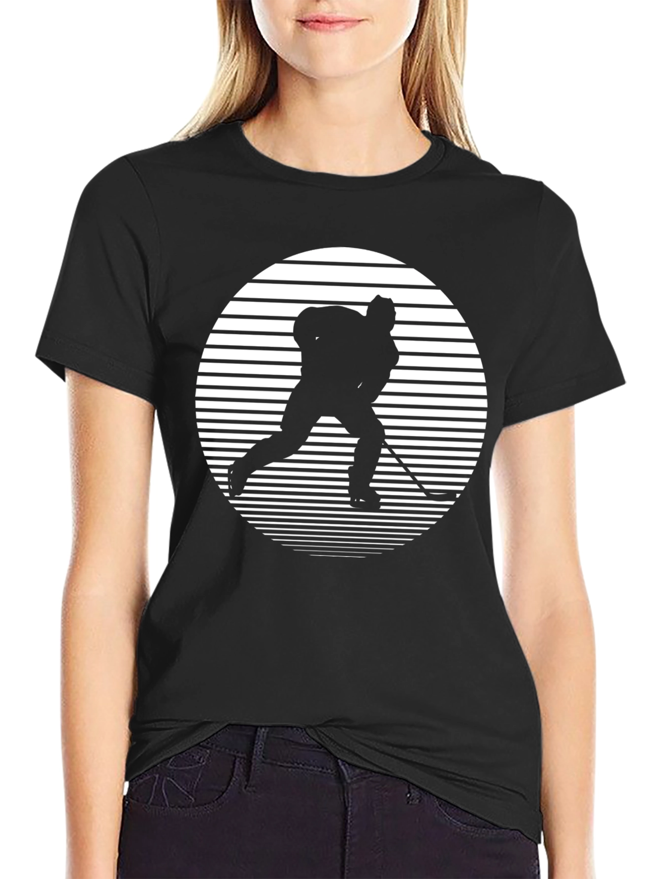 Hockey Player Silhouette Graphic Tee - Black