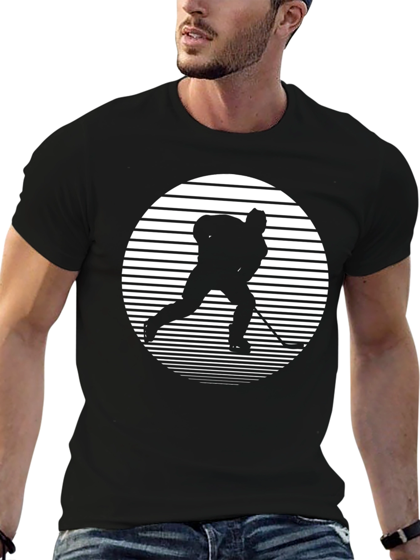 Hockey Player Silhouette Graphic Tee - Black