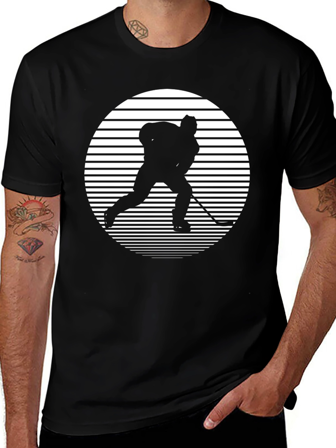 Hockey Player Silhouette Graphic Tee - Black