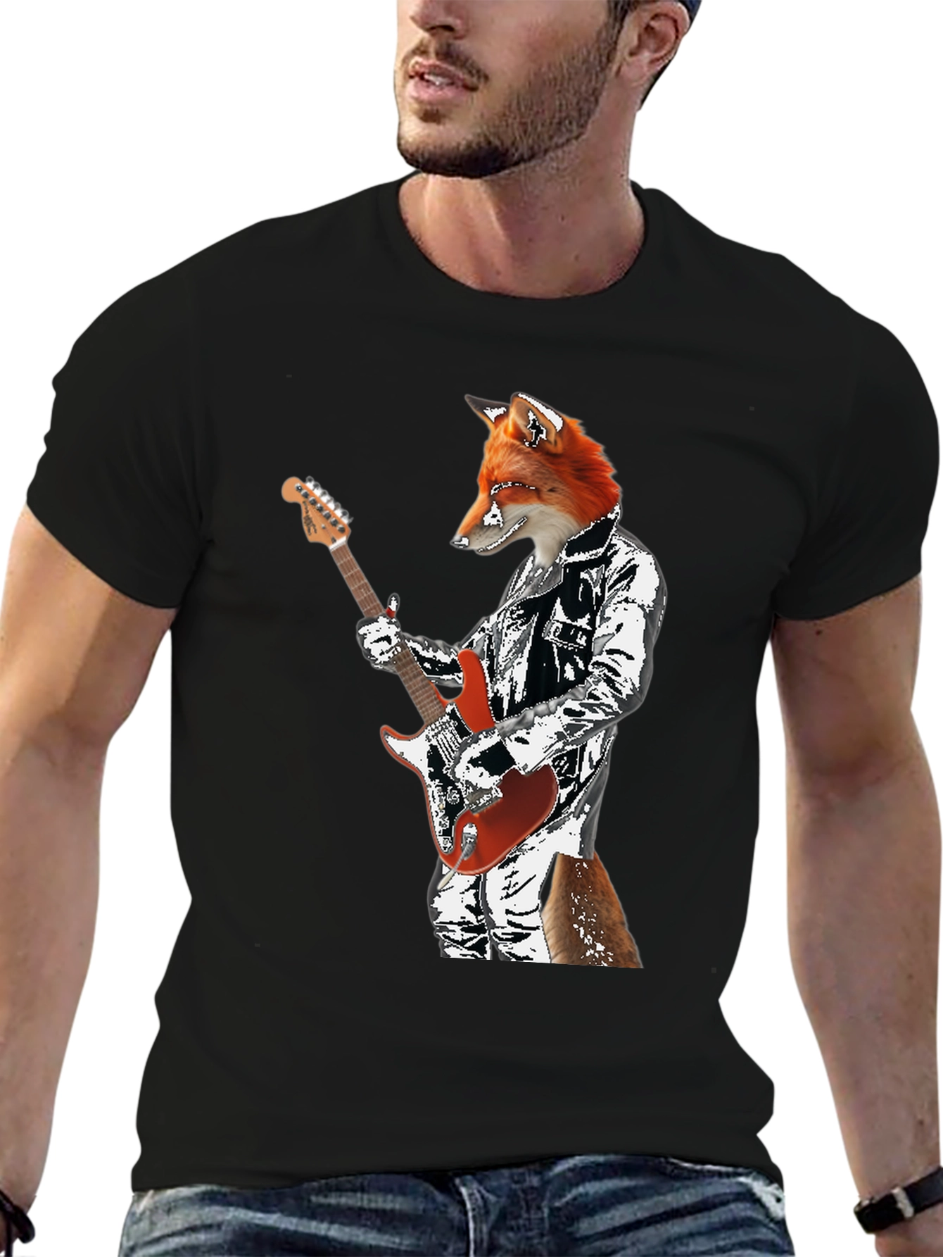 Fox Guitarist Graphic T-Shirt - Rocker Style