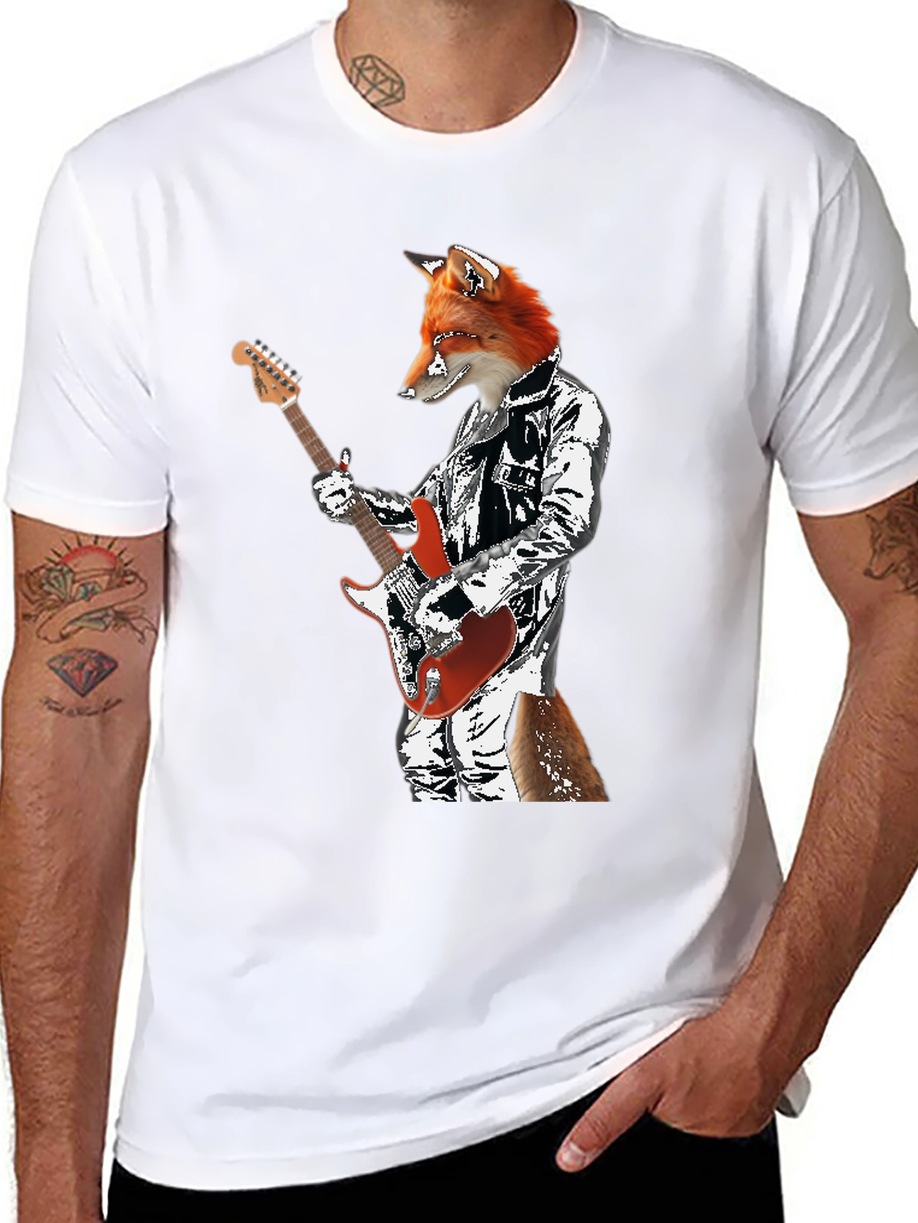 Fox Guitarist Graphic T-Shirt - Rocker Style
