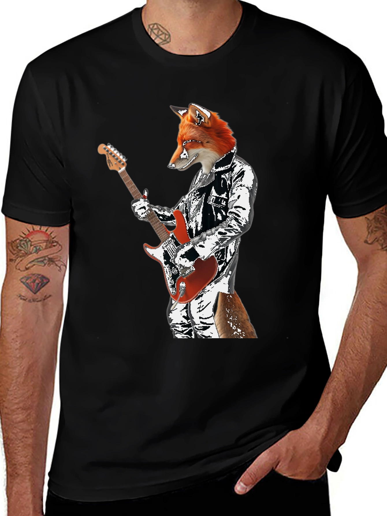 Fox Guitarist Graphic T-Shirt - Rocker Style