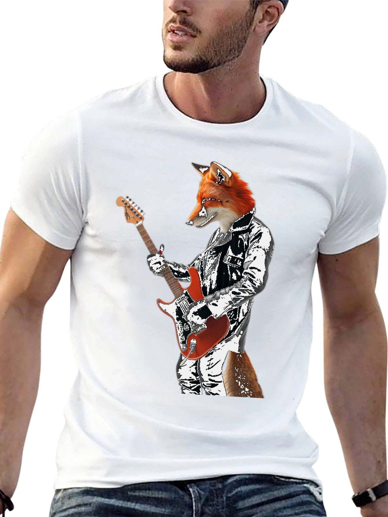 Fox Guitarist Graphic T-Shirt - Rocker Style