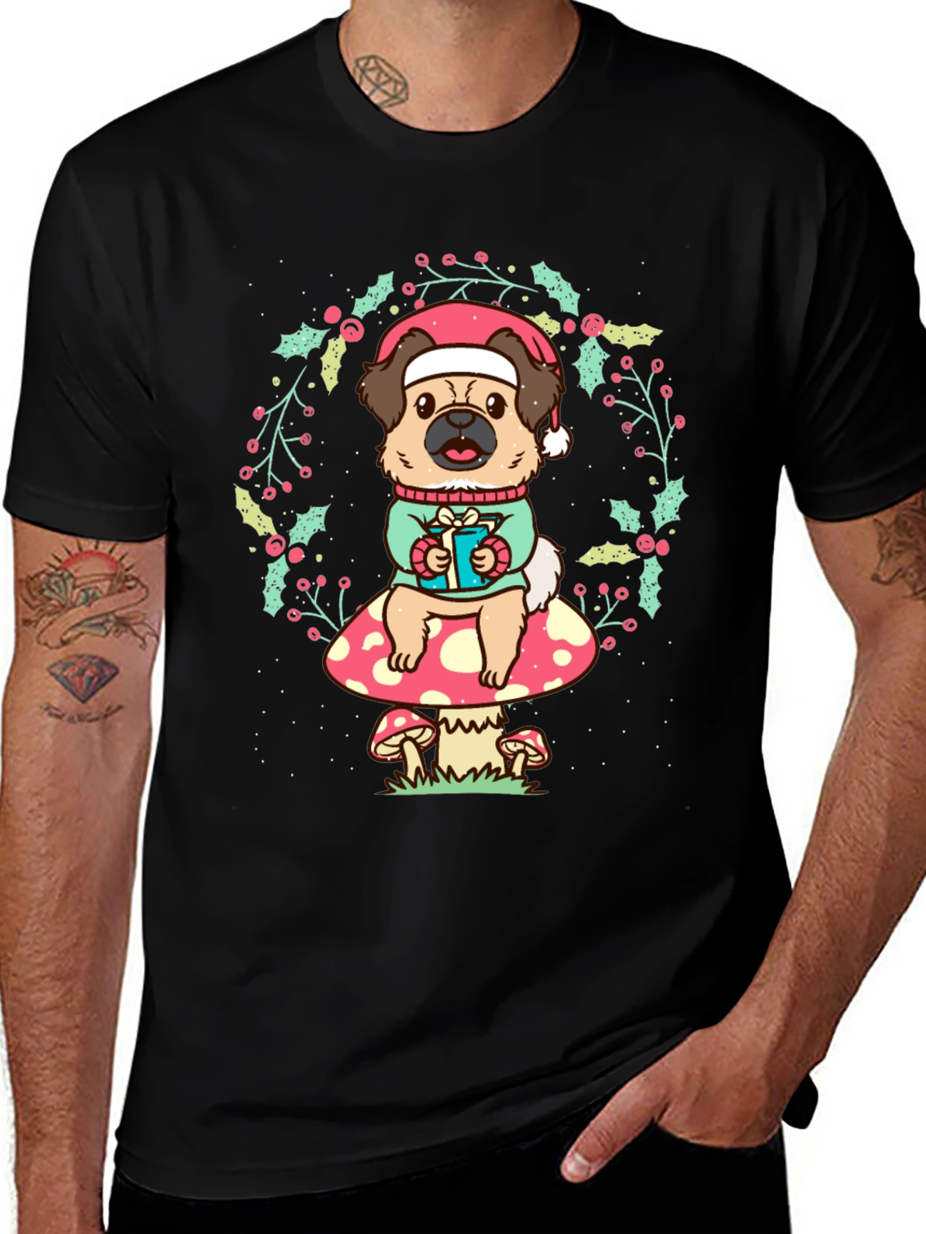 Christmas Dog Mushroom T-Shirt