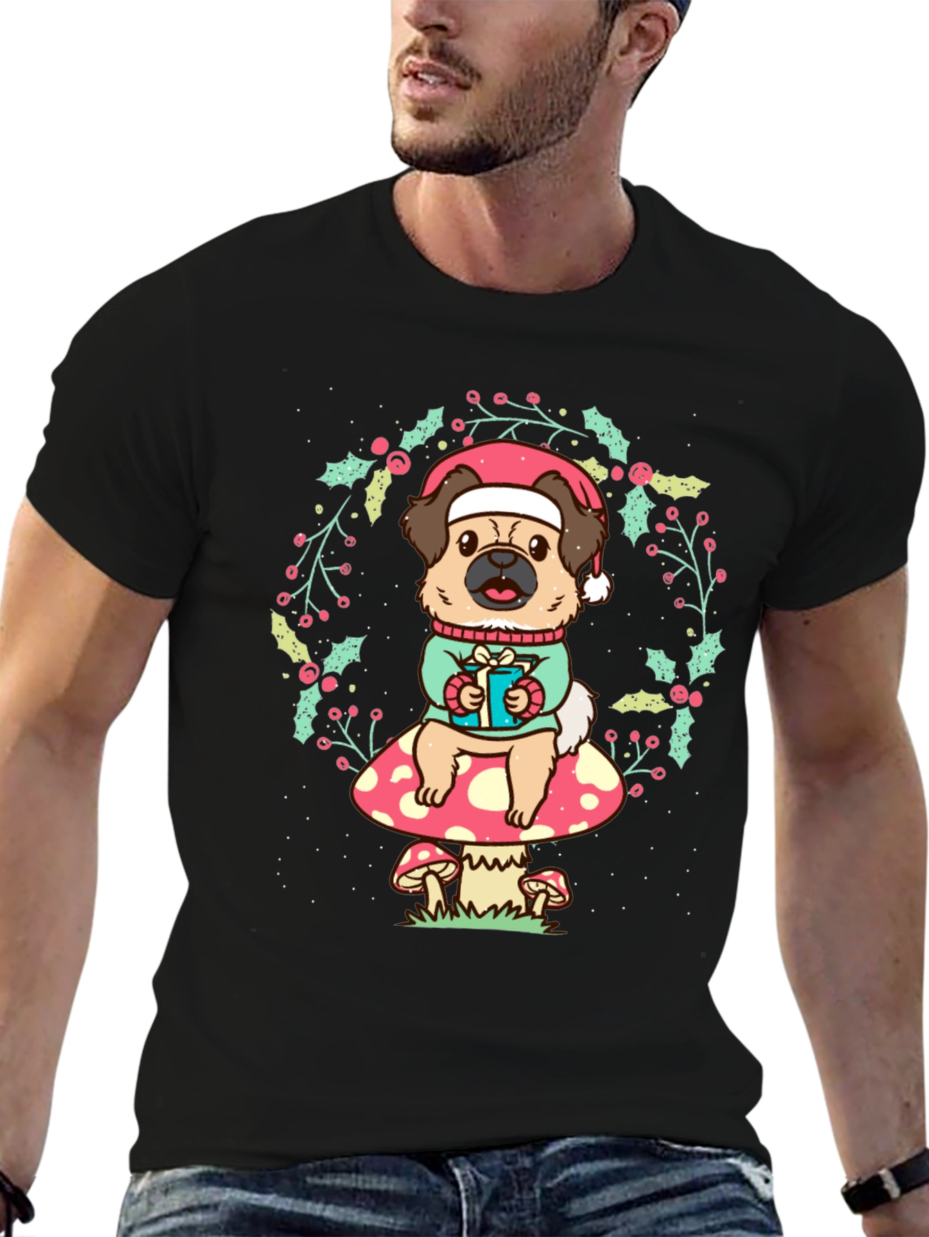 Christmas Dog Mushroom T-Shirt
