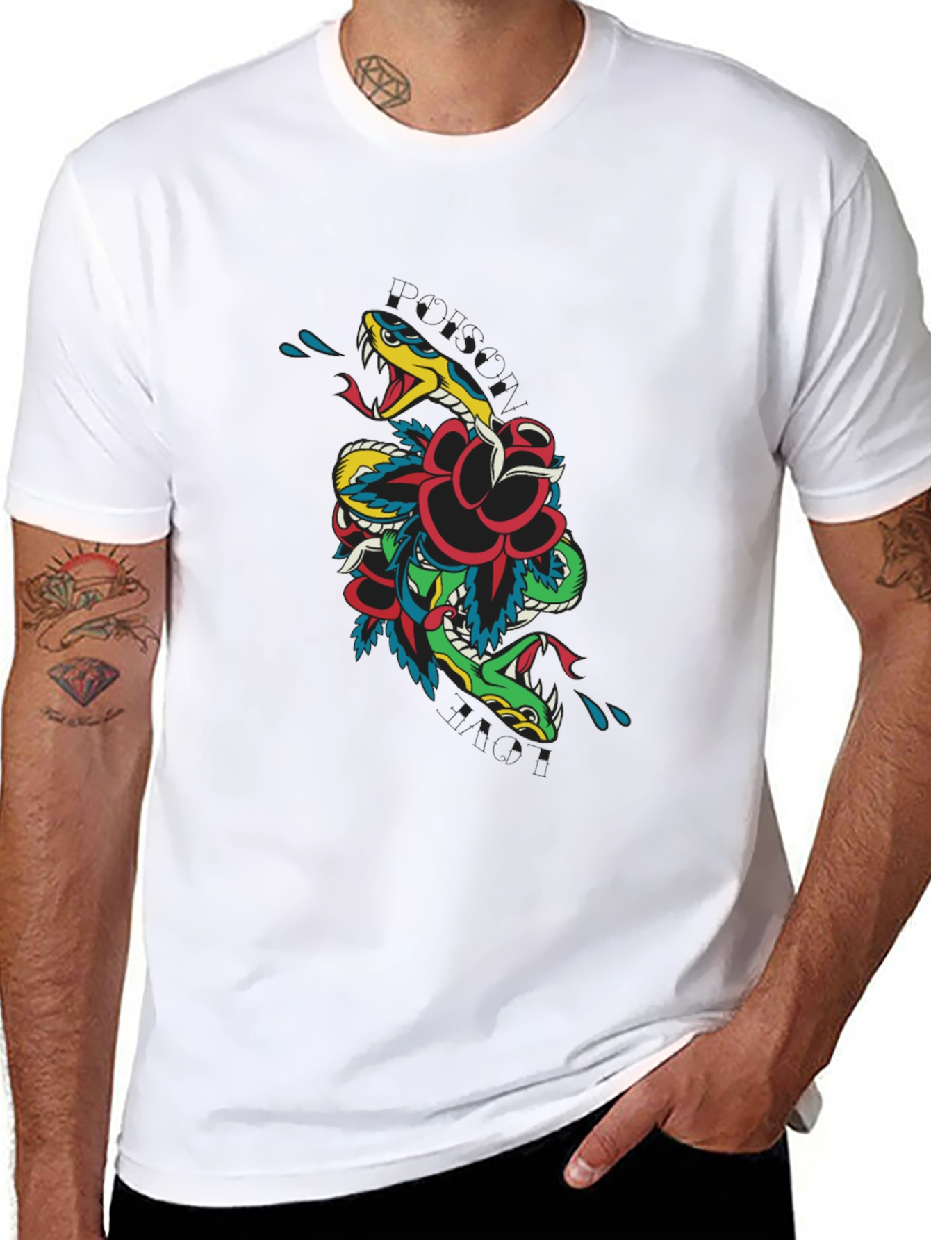 Snake & Rose Graphic T-Shirt - Edgy Tattoo Style