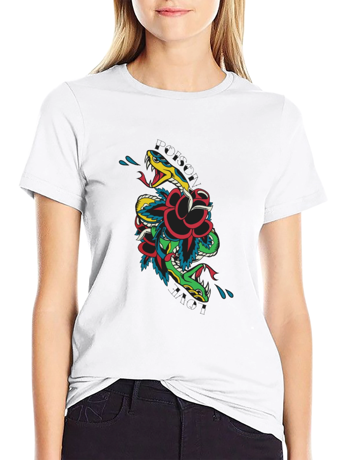 Snake & Rose Graphic T-Shirt - Edgy Tattoo Style