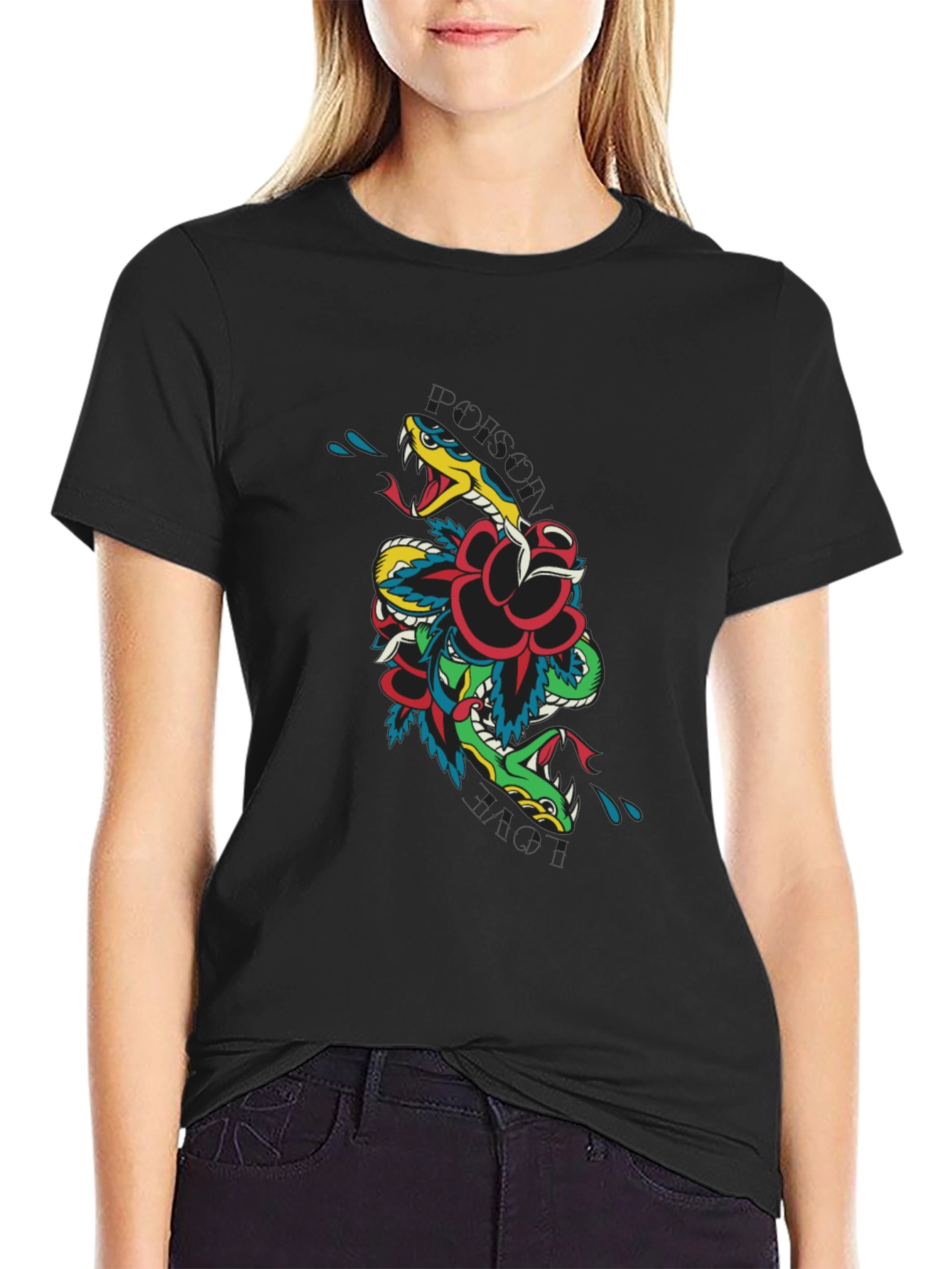 Snake & Rose Graphic T-Shirt - Edgy Tattoo Style