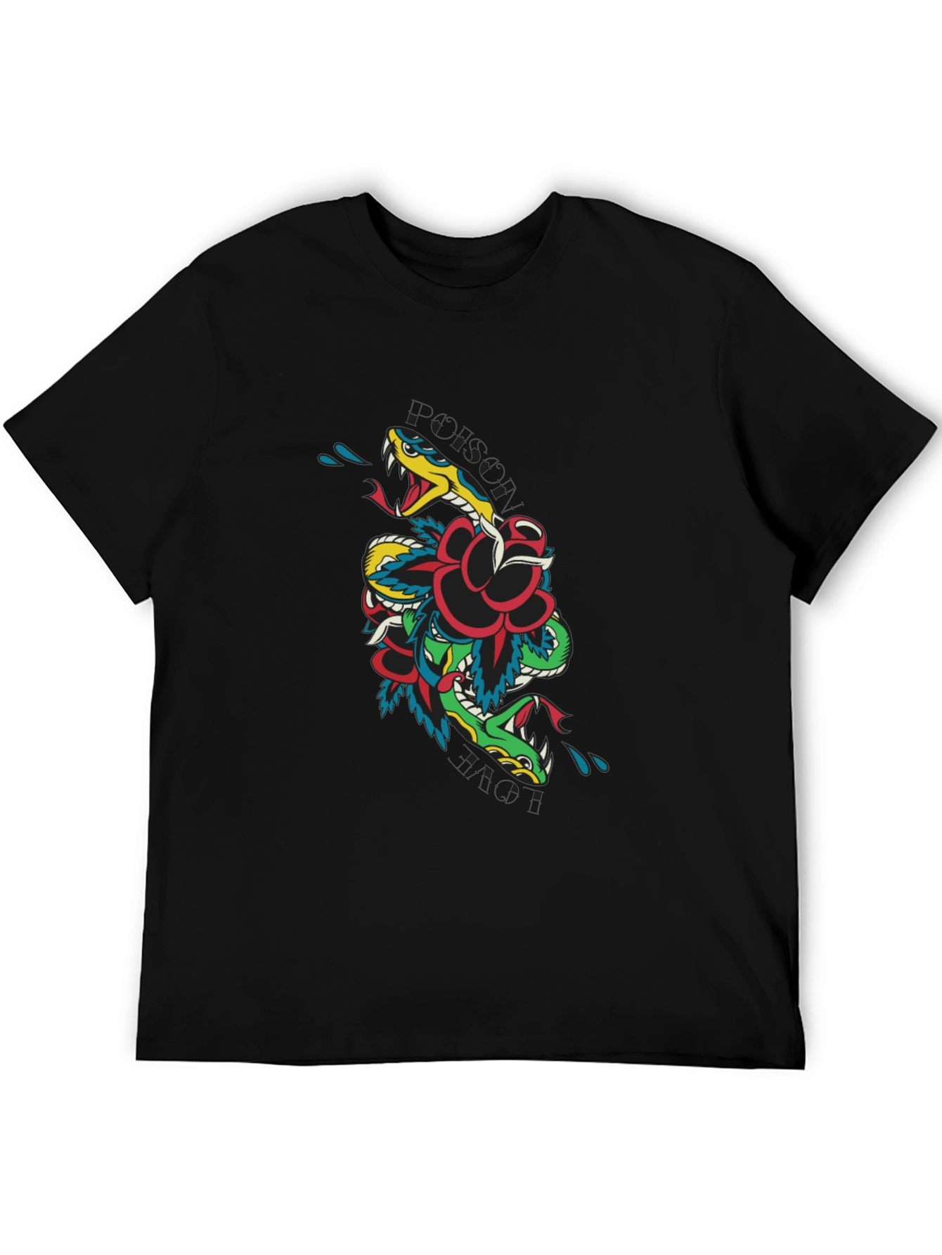 Snake & Rose Graphic T-Shirt - Edgy Tattoo Style