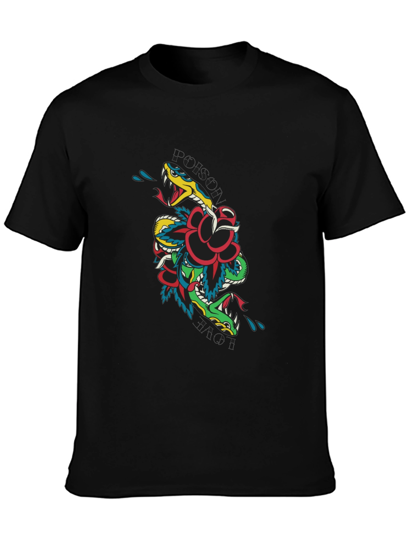 Snake & Rose Graphic T-Shirt - Edgy Tattoo Style