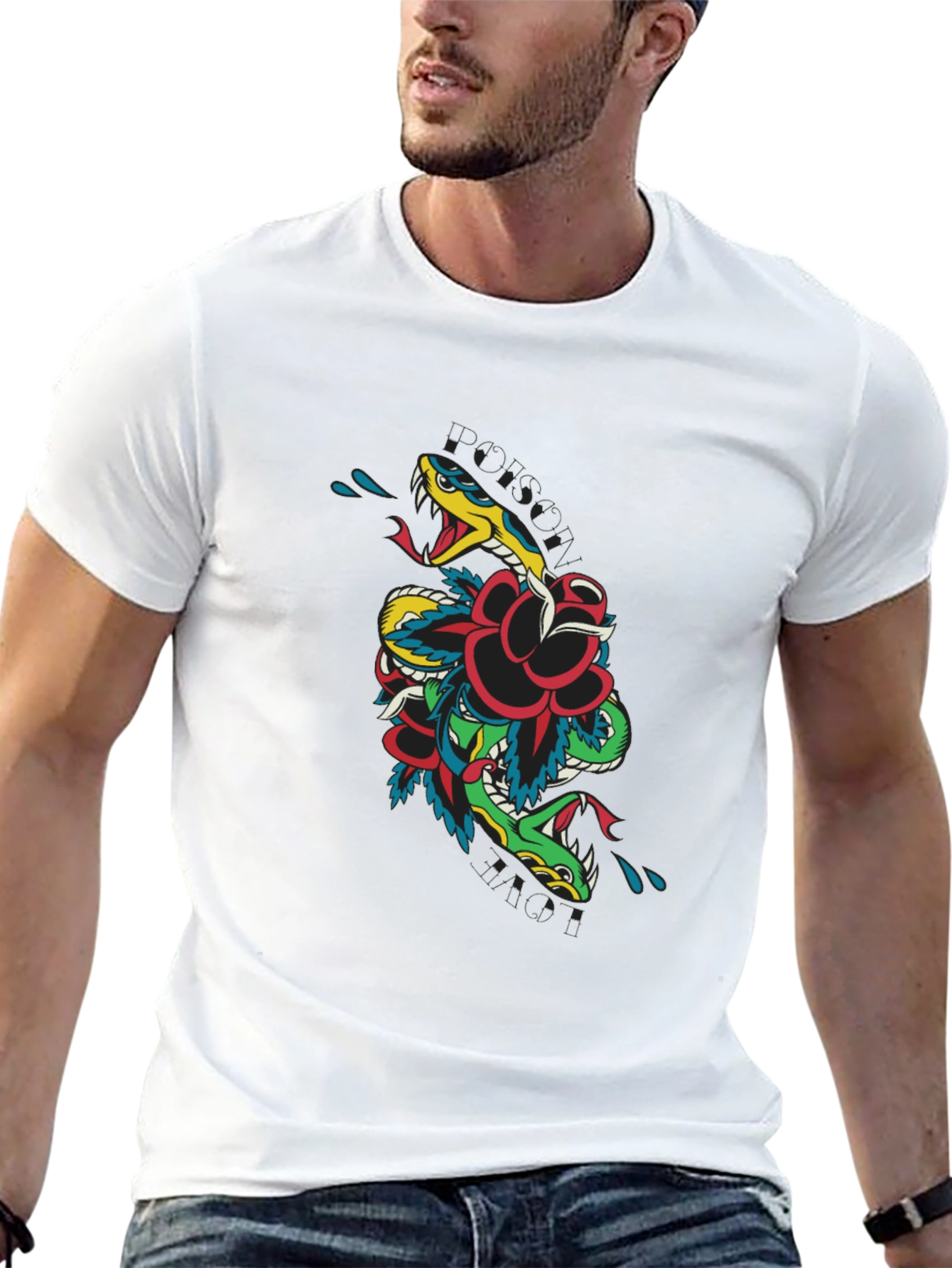 Snake & Rose Graphic T-Shirt - Edgy Tattoo Style