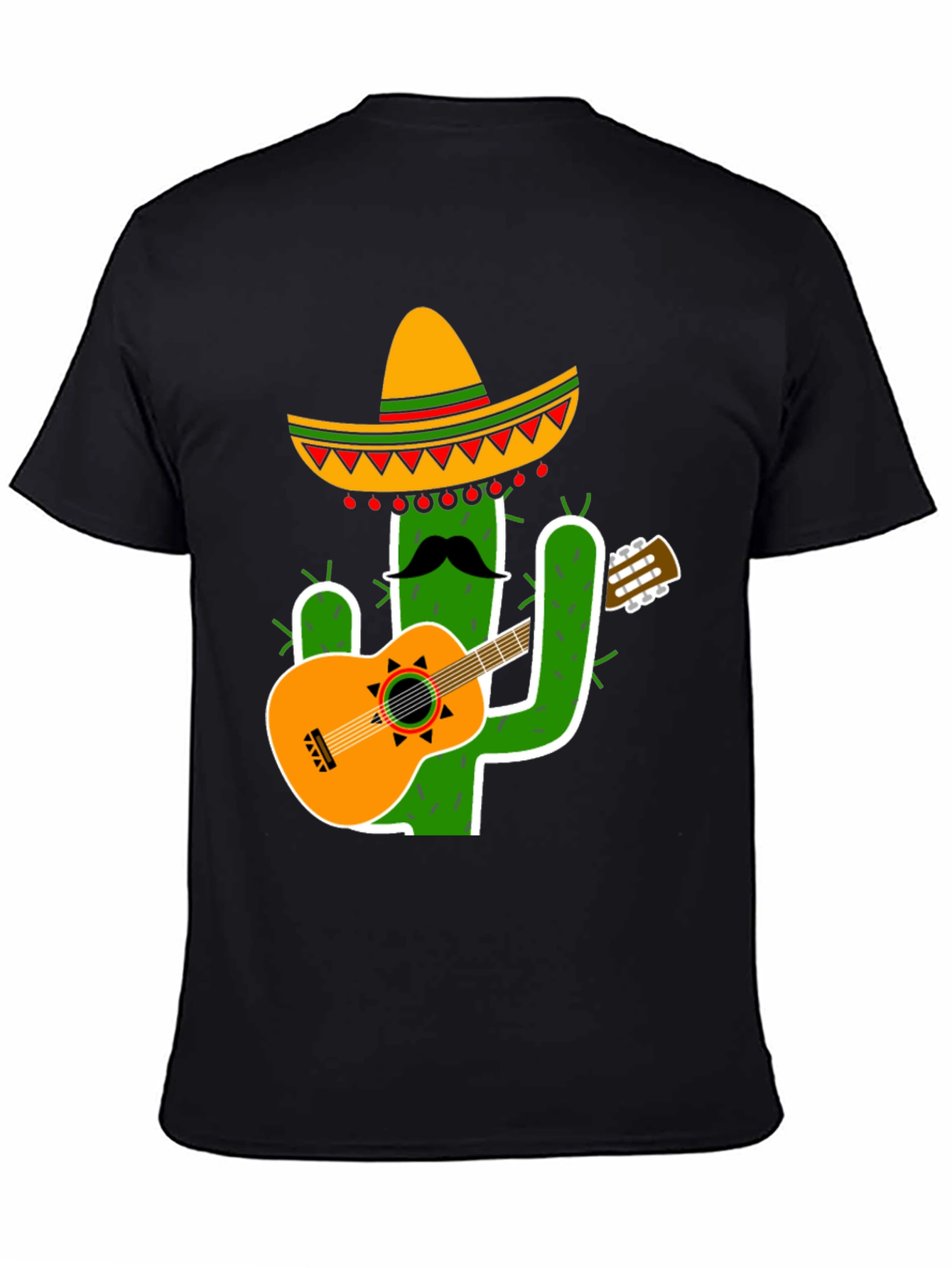 Cactus Sombrero Guitar Black T-Shirt
