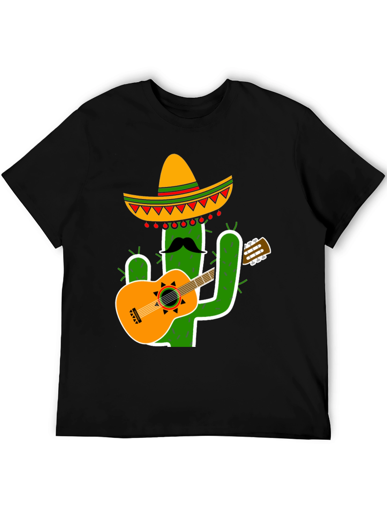 Cactus Sombrero Guitar Black T-Shirt