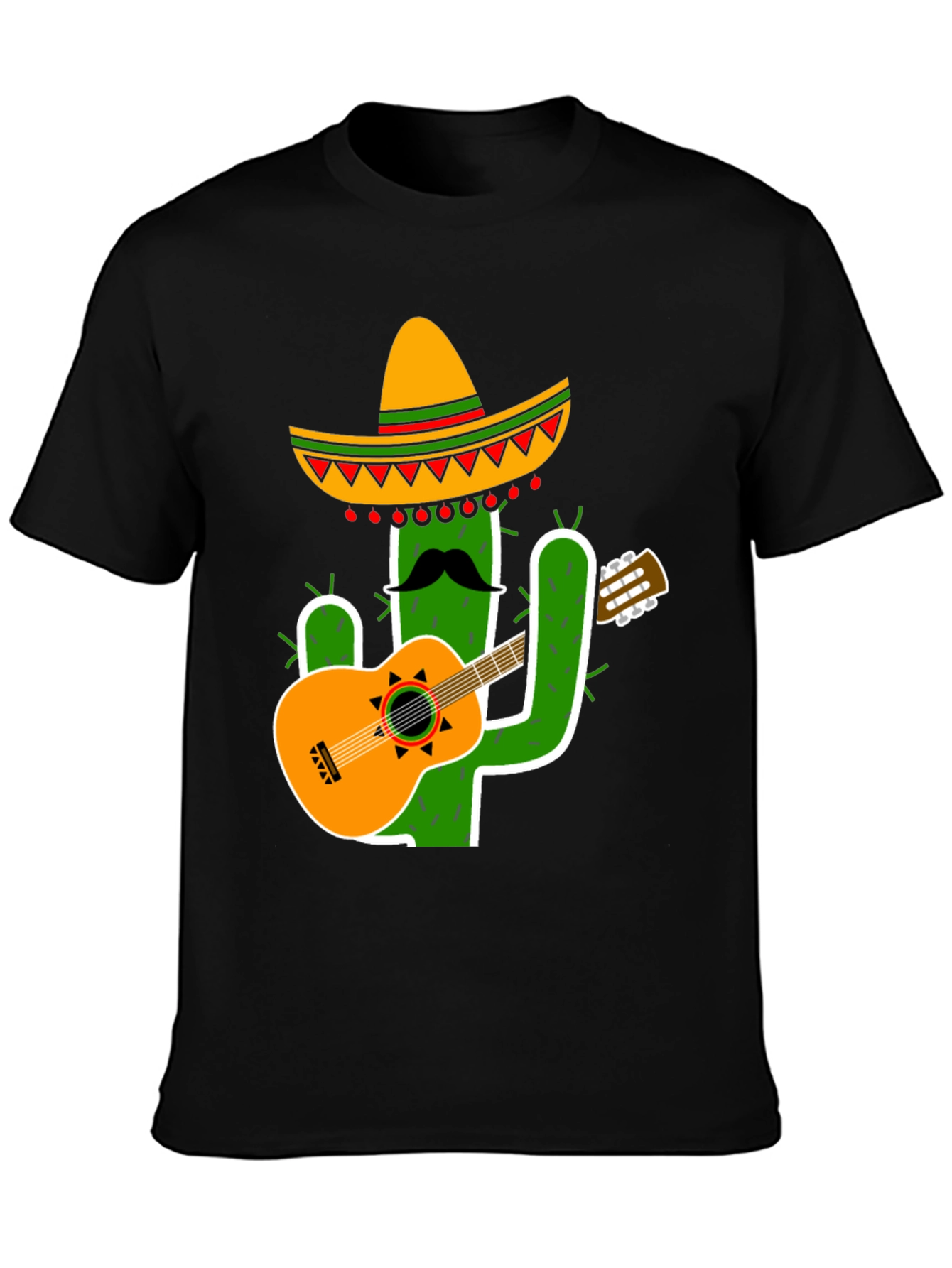 Cactus Sombrero Guitar Black T-Shirt