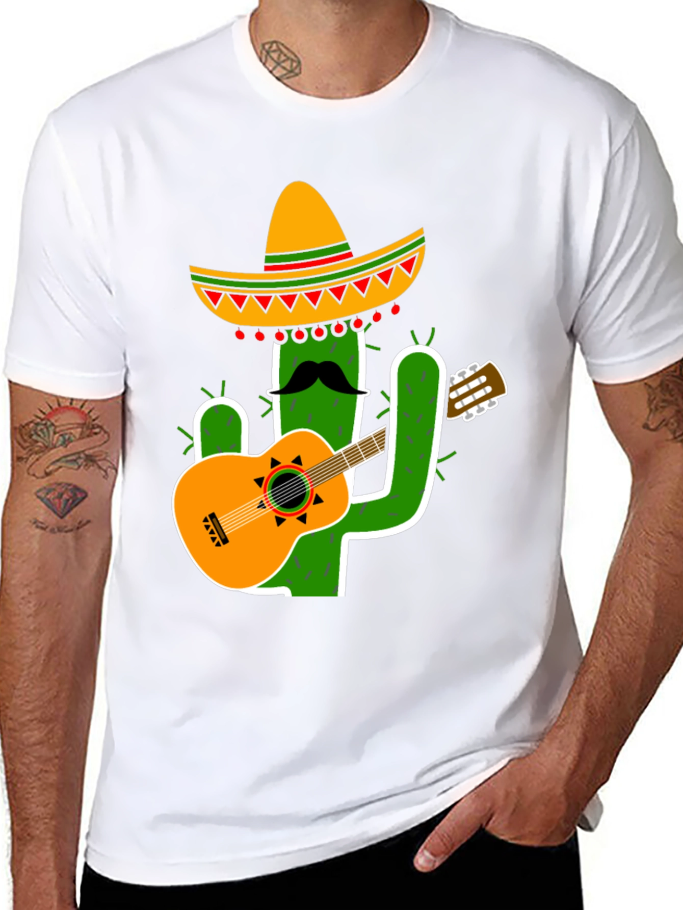 Cactus Sombrero Guitar Black T-Shirt