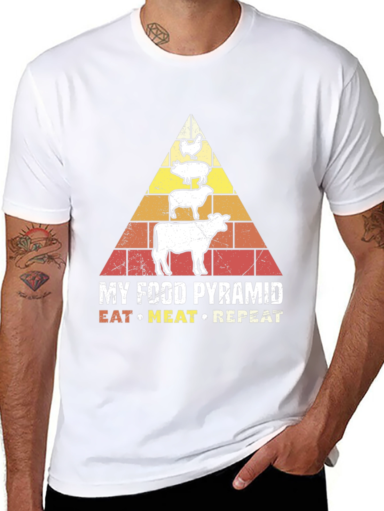 Eat Meat Repeat T-Shirt - Food Pyramid Graphic Tee
