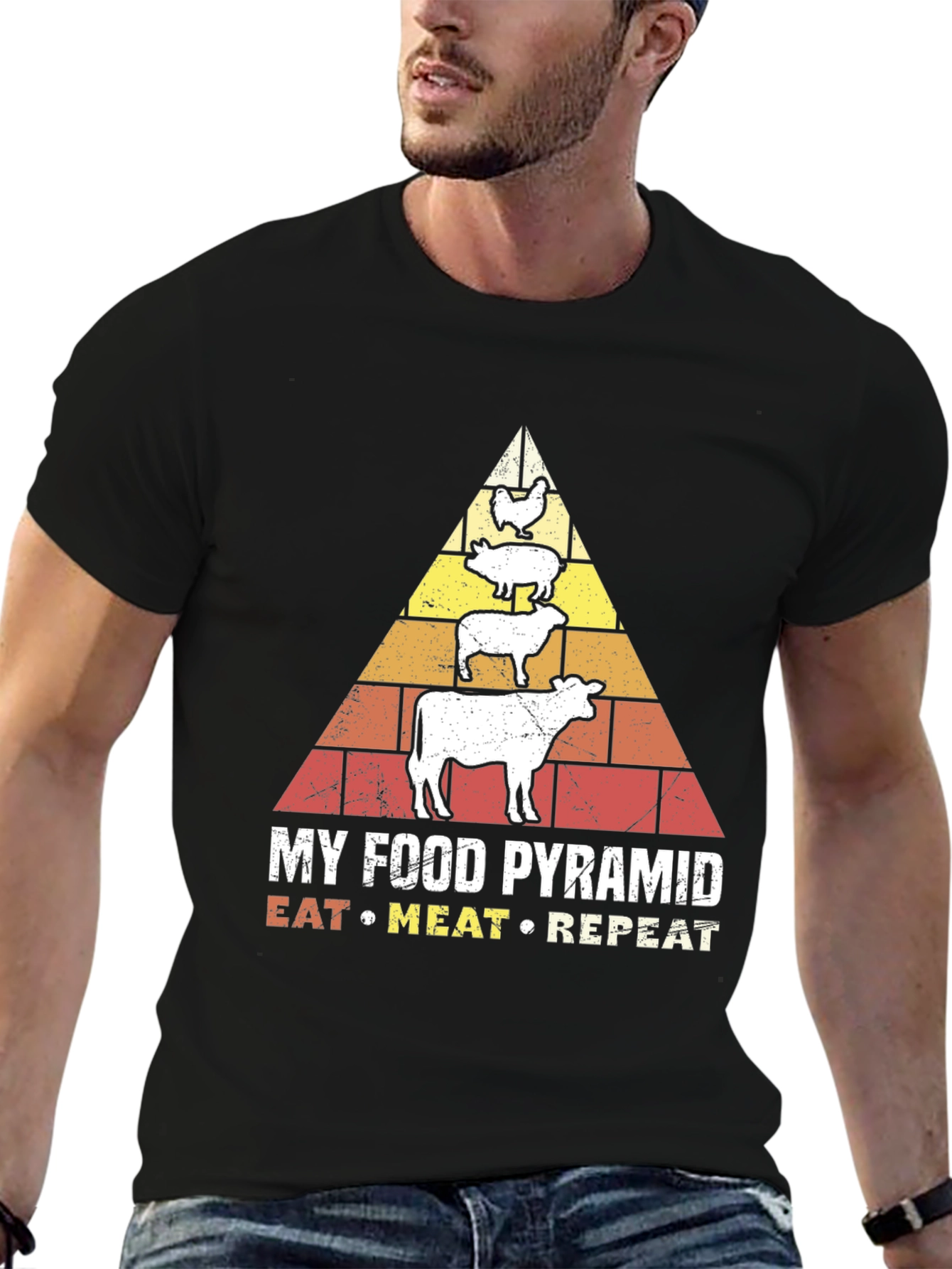 Eat Meat Repeat T-Shirt - Food Pyramid Graphic Tee