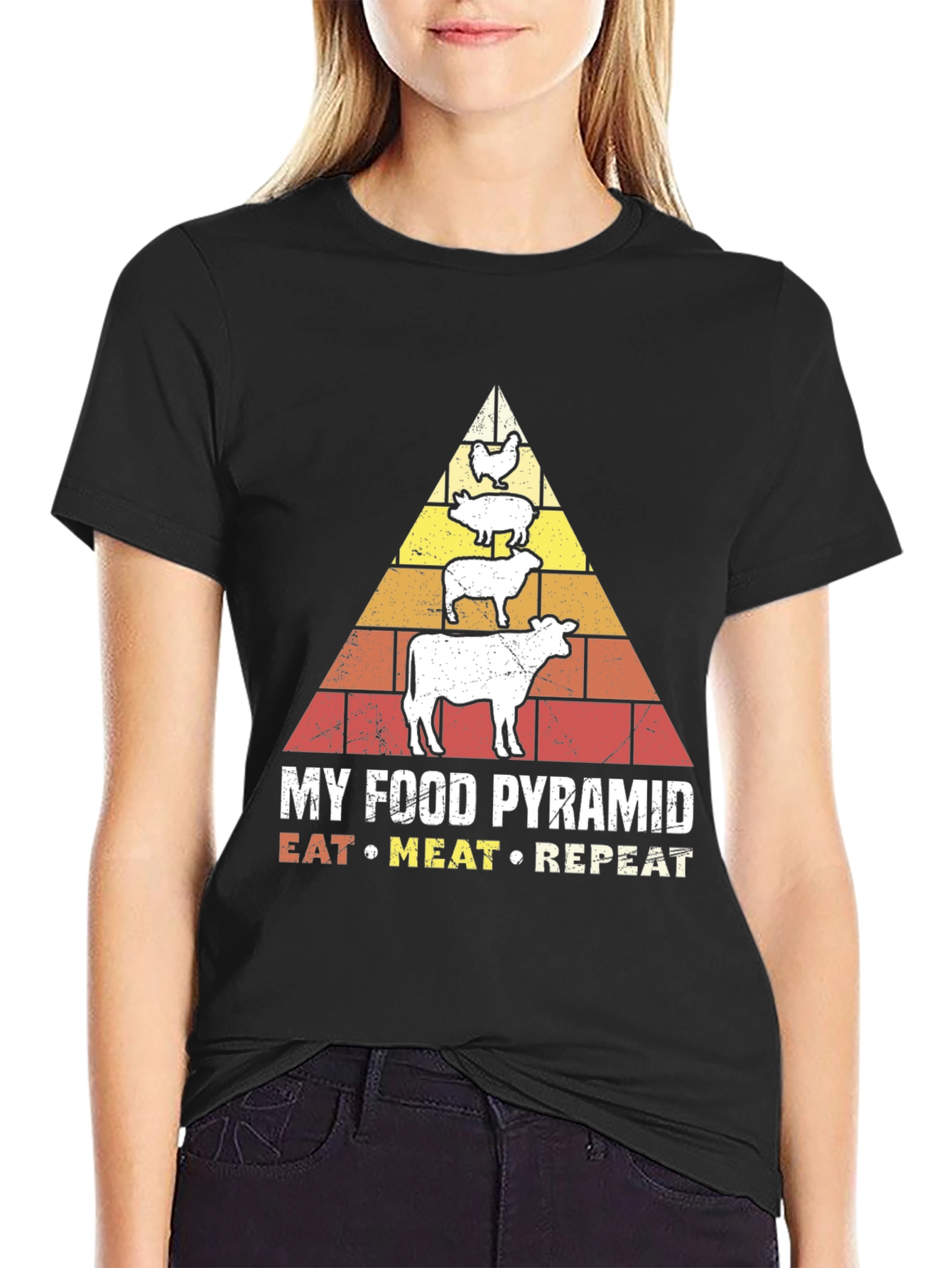 Eat Meat Repeat T-Shirt - Food Pyramid Graphic Tee