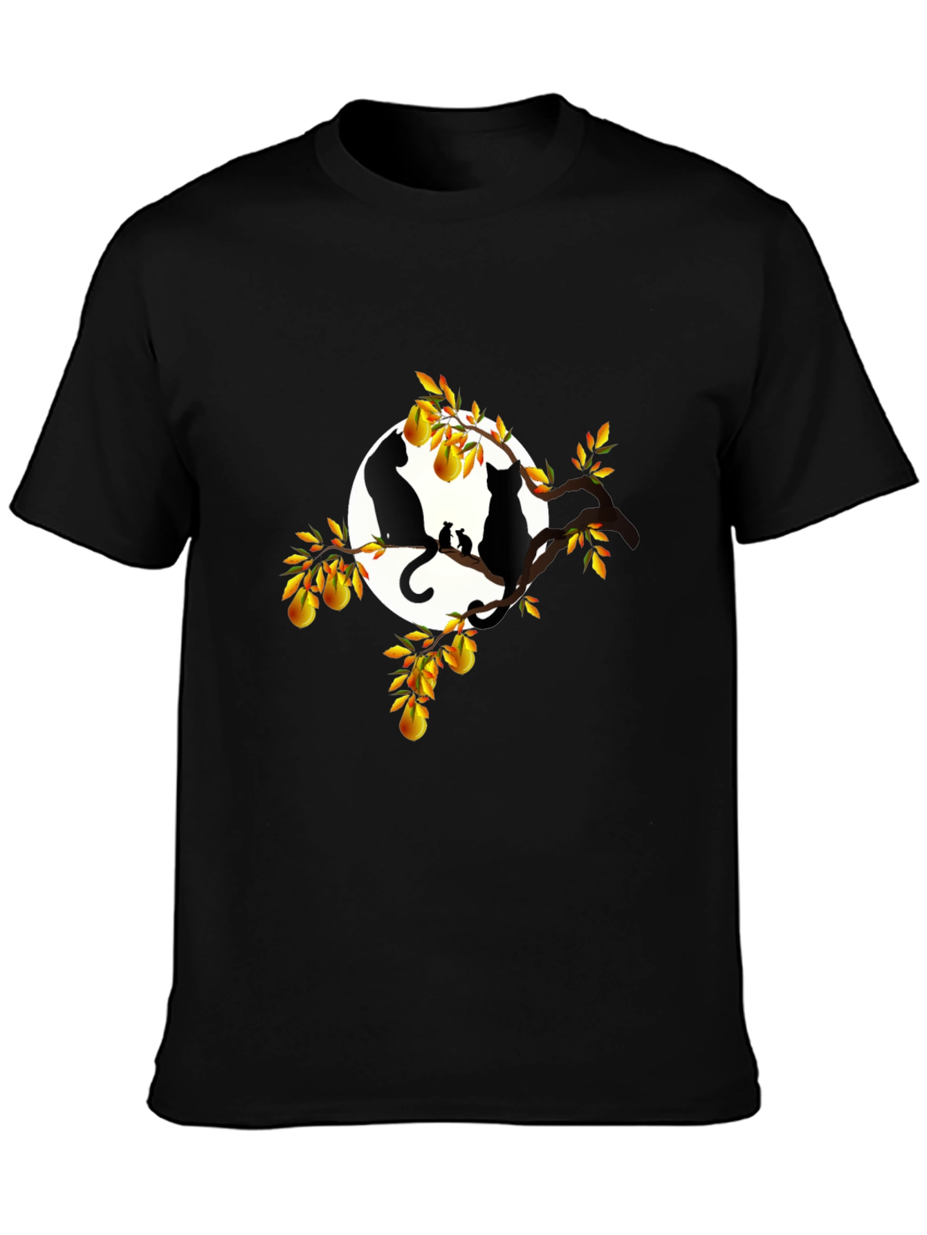 Cats & Pears T-Shirt - Black Graphic Tee