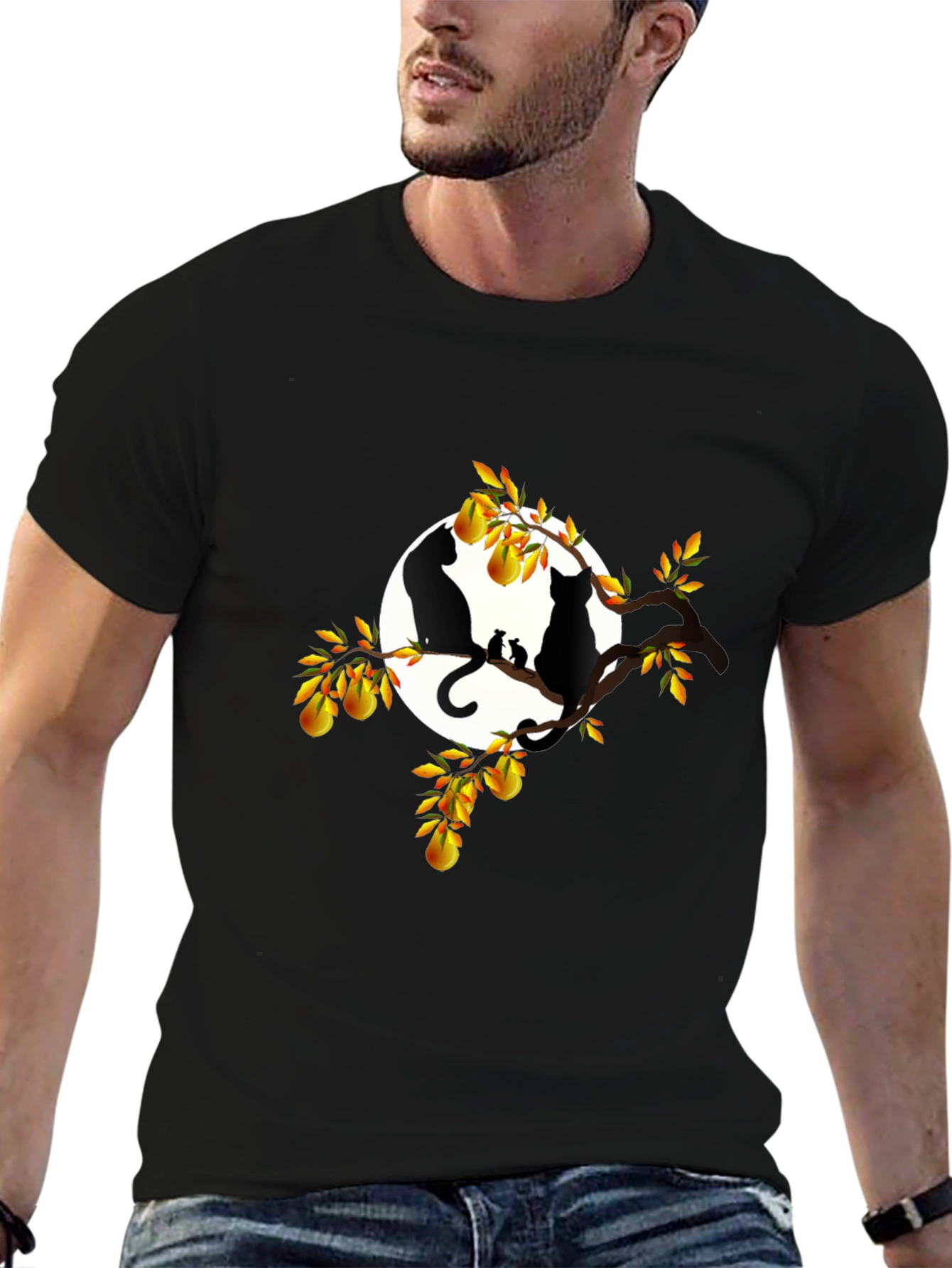 Cats & Pears T-Shirt - Black Graphic Tee