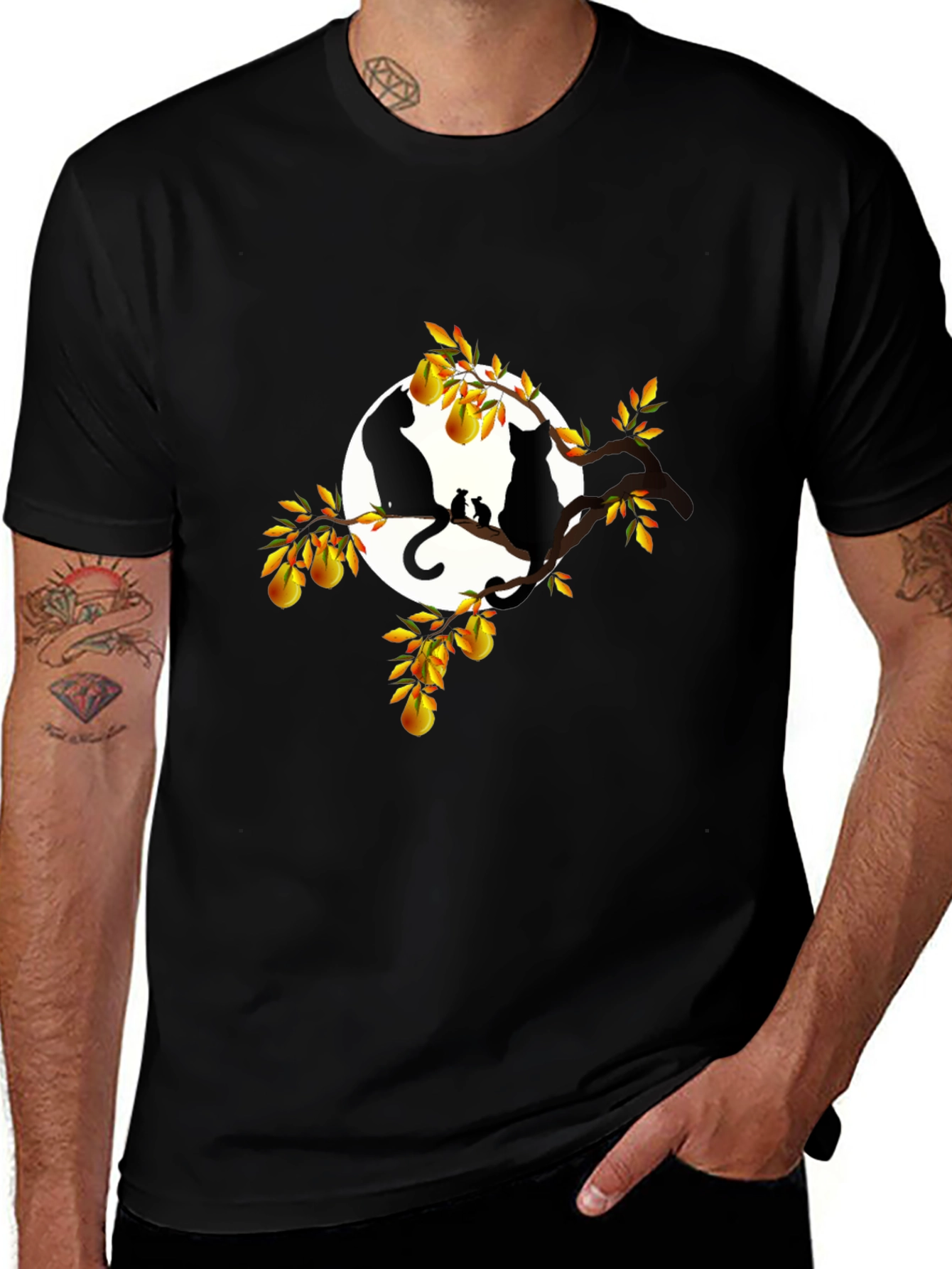 Cats & Pears T-Shirt - Black Graphic Tee