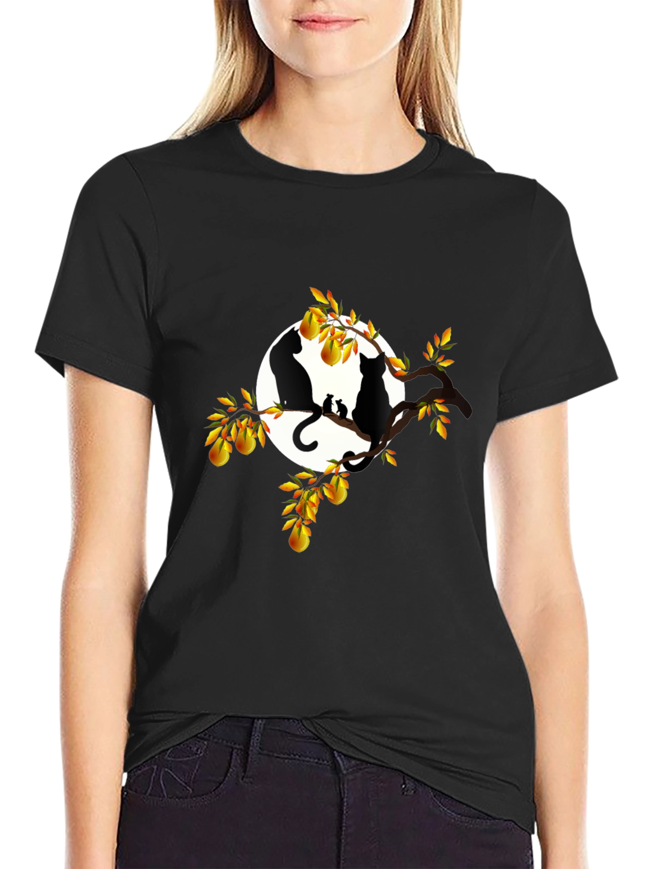 Cats & Pears T-Shirt - Black Graphic Tee