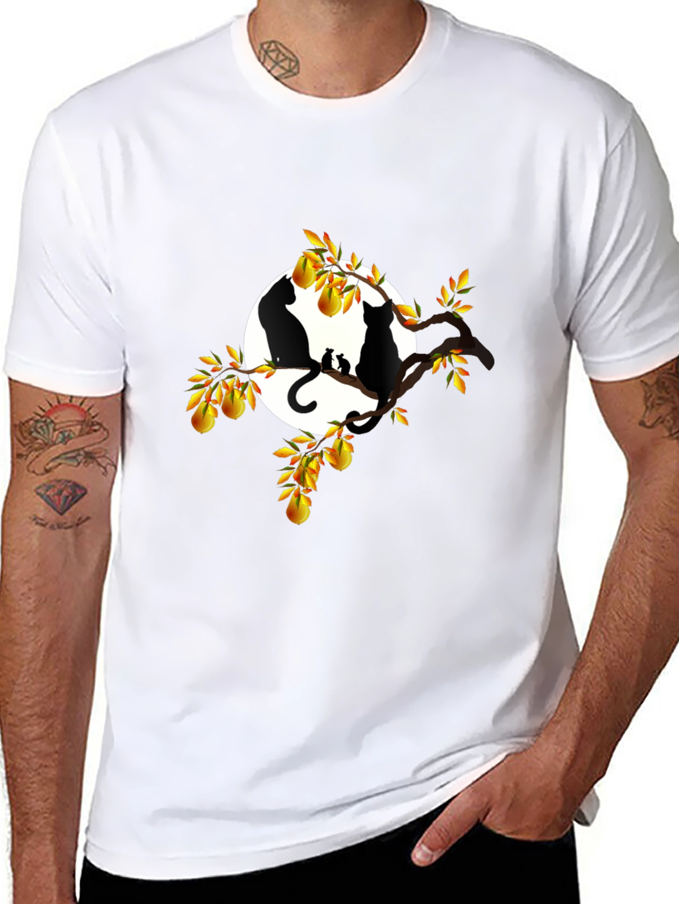 Cats & Pears T-Shirt - Black Graphic Tee
