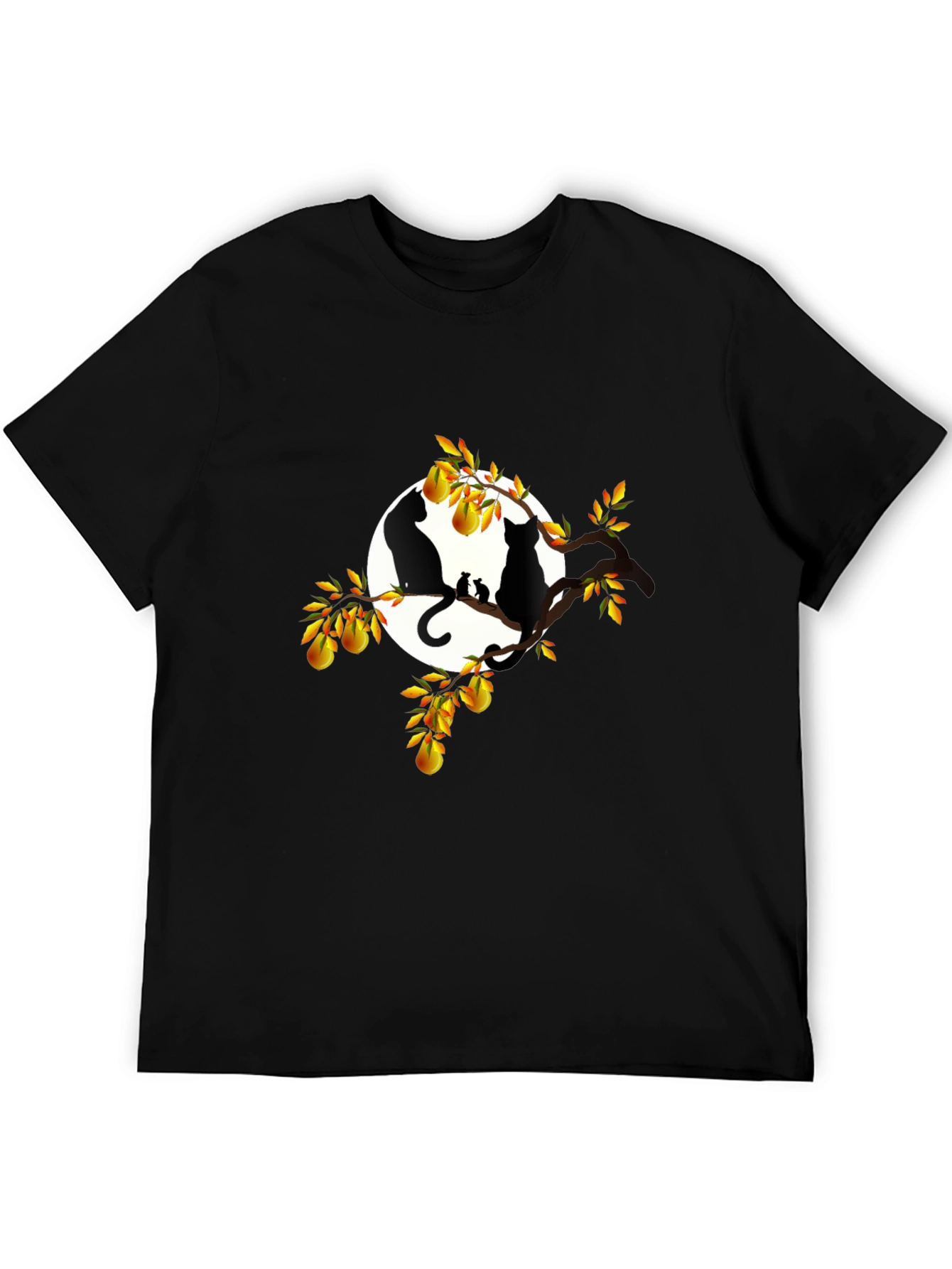 Cats & Pears T-Shirt - Black Graphic Tee