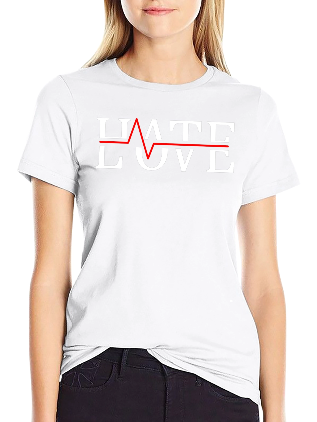 Hate Love Graphic Tee - Trendy Heartbeat Design
