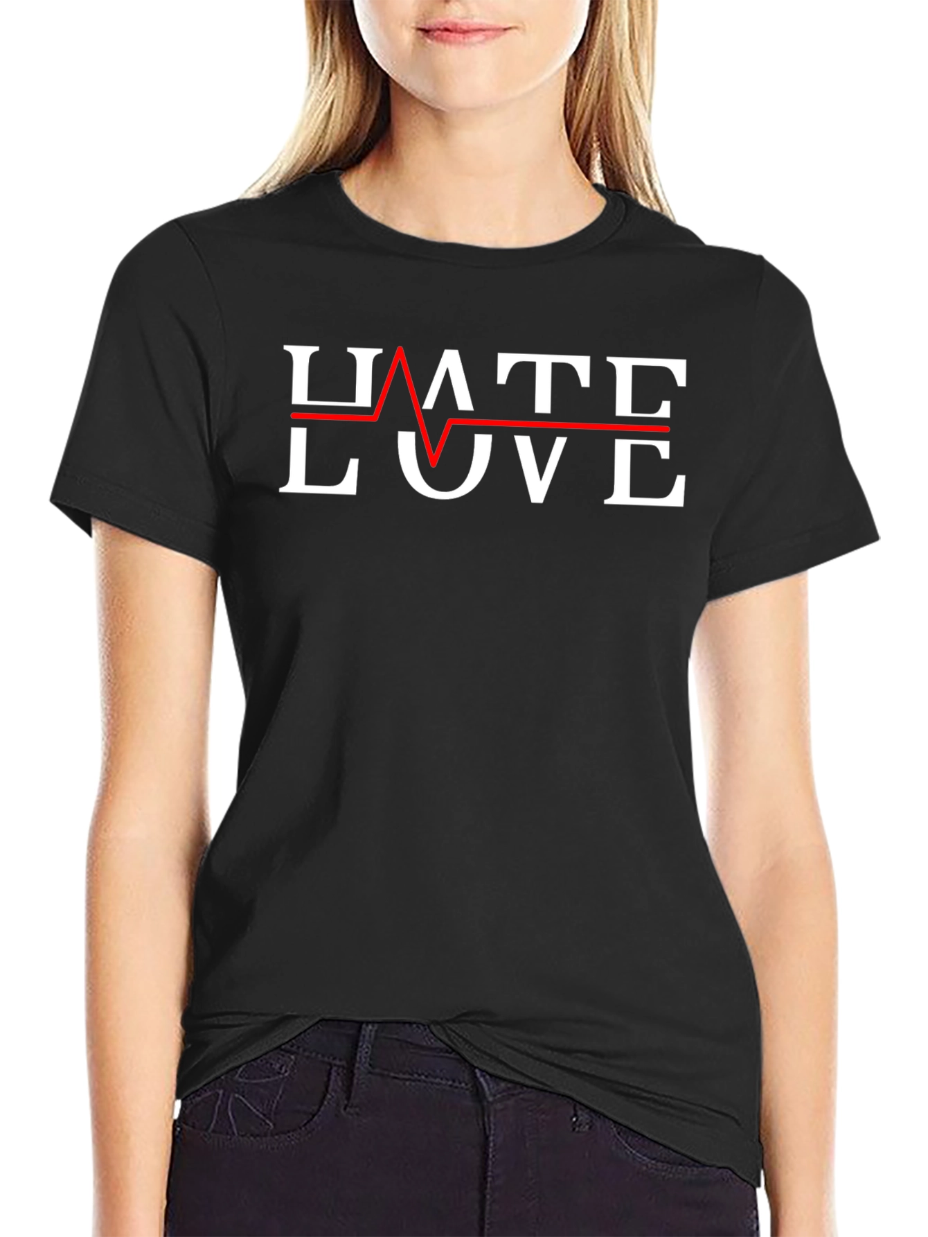 Hate Love Graphic Tee - Trendy Heartbeat Design