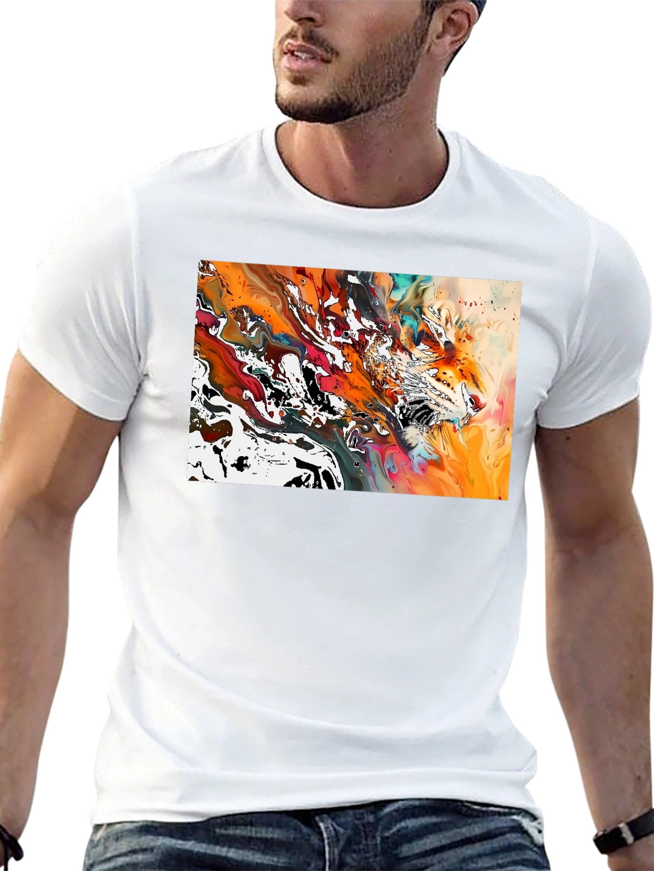 Abstract Tiger Print Black T-Shirt