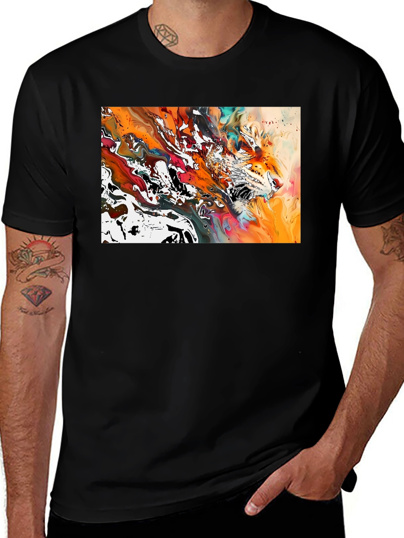 Abstract Tiger Print Black T-Shirt