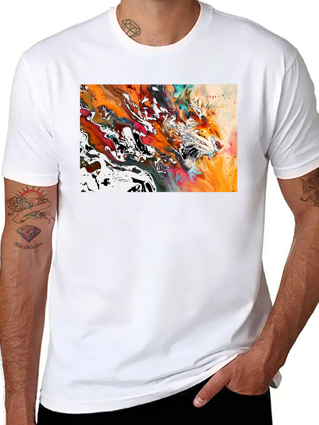 Abstract Tiger Print Black T-Shirt