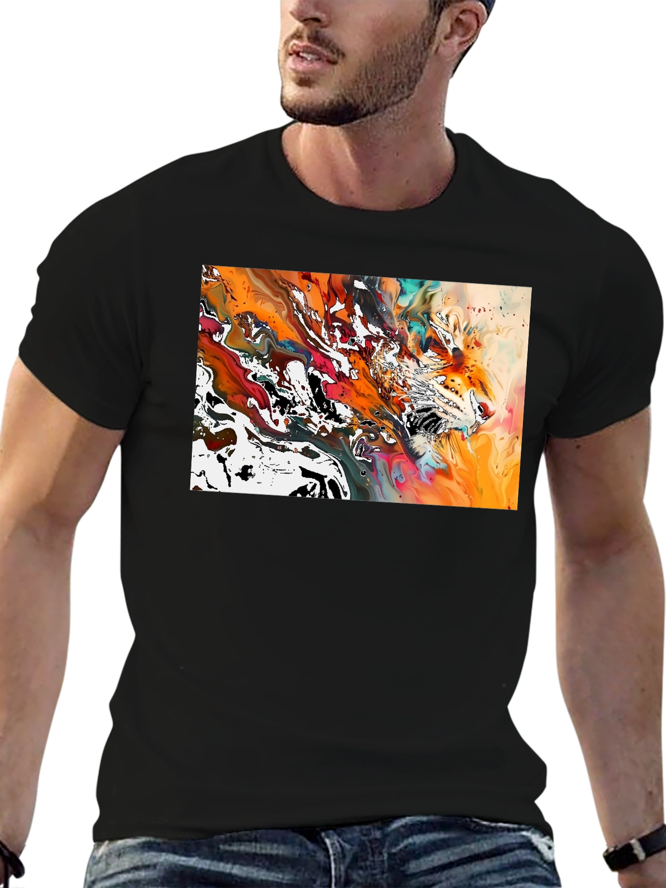 Abstract Tiger Print Black T-Shirt