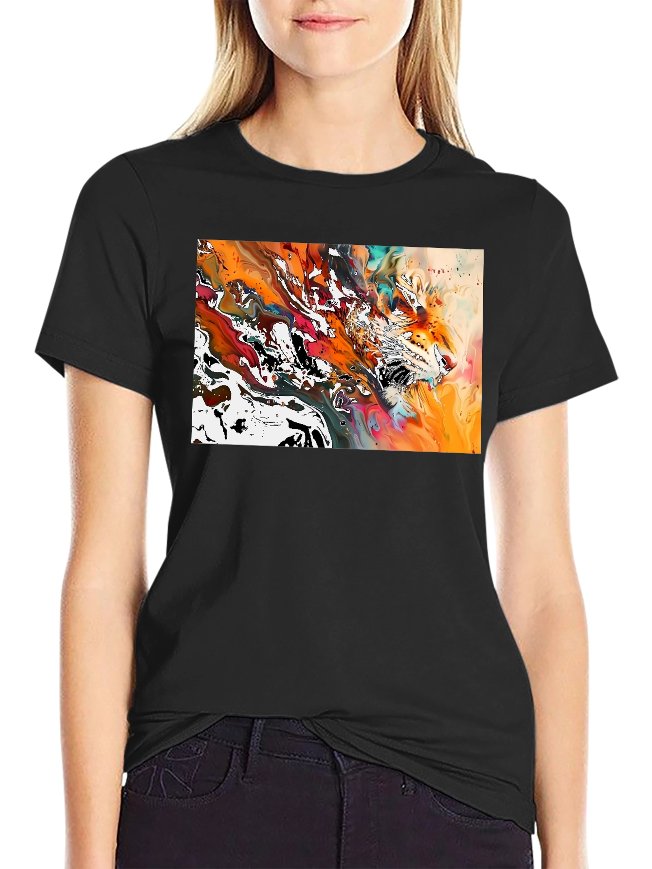 Abstract Tiger Print Black T-Shirt