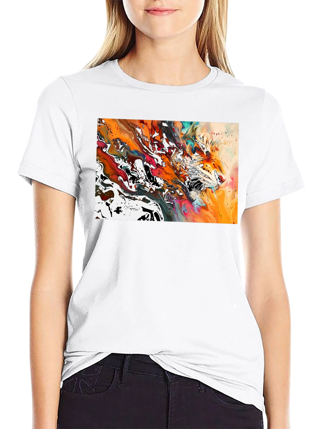 Abstract Tiger Print Black T-Shirt