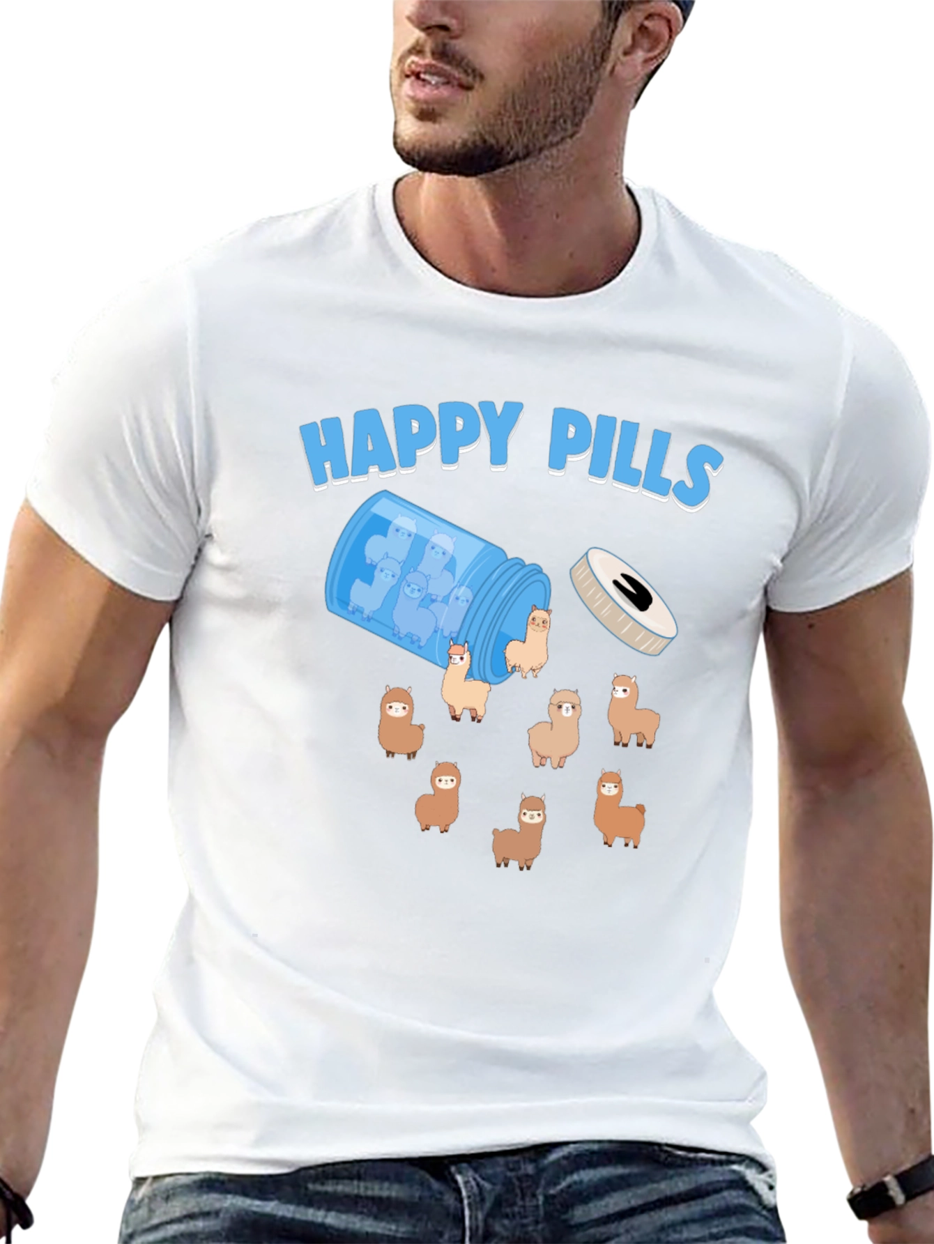 Happy Pills Alpaca T-Shirt - Cute & Quirky Design