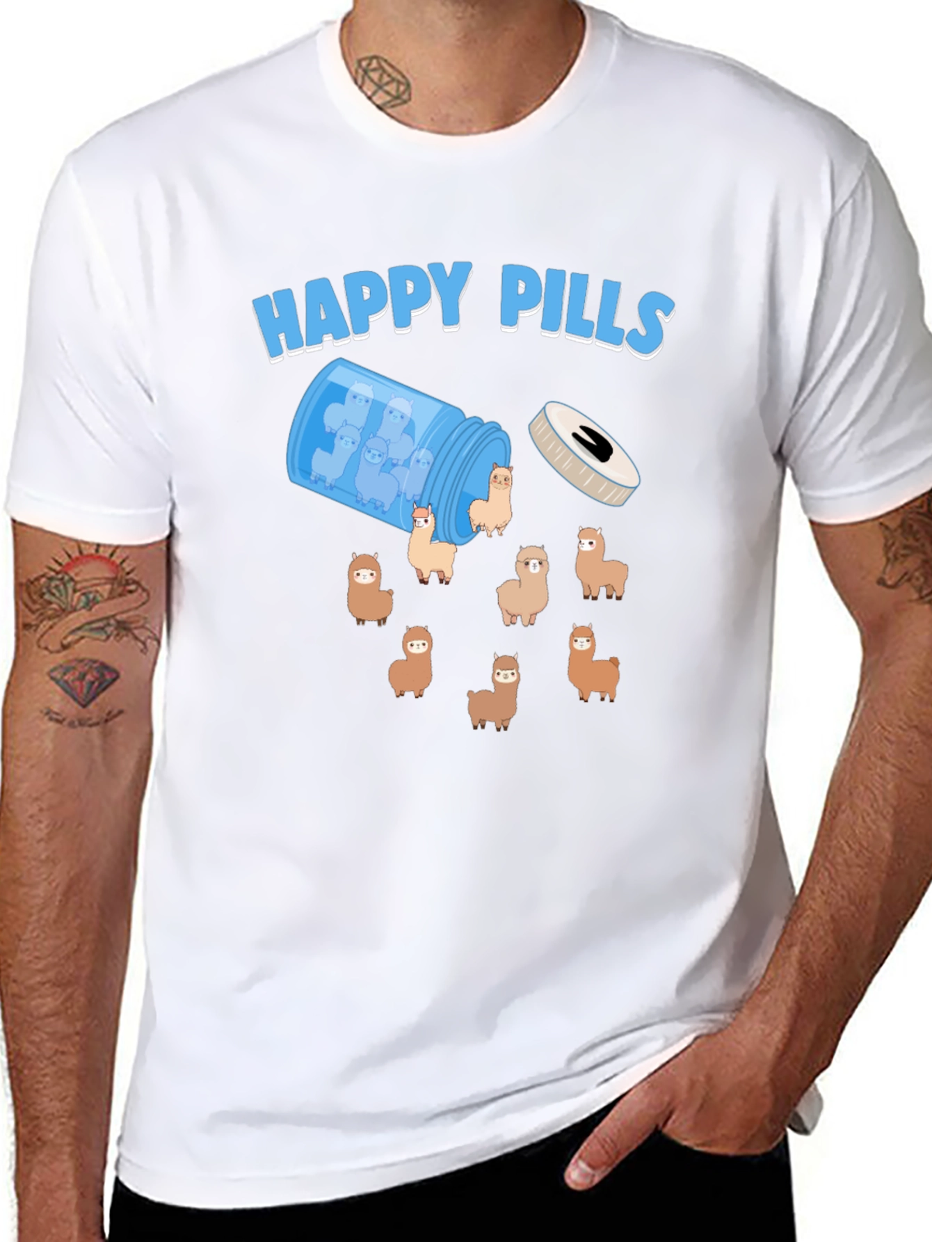 Happy Pills Alpaca T-Shirt - Cute & Quirky Design
